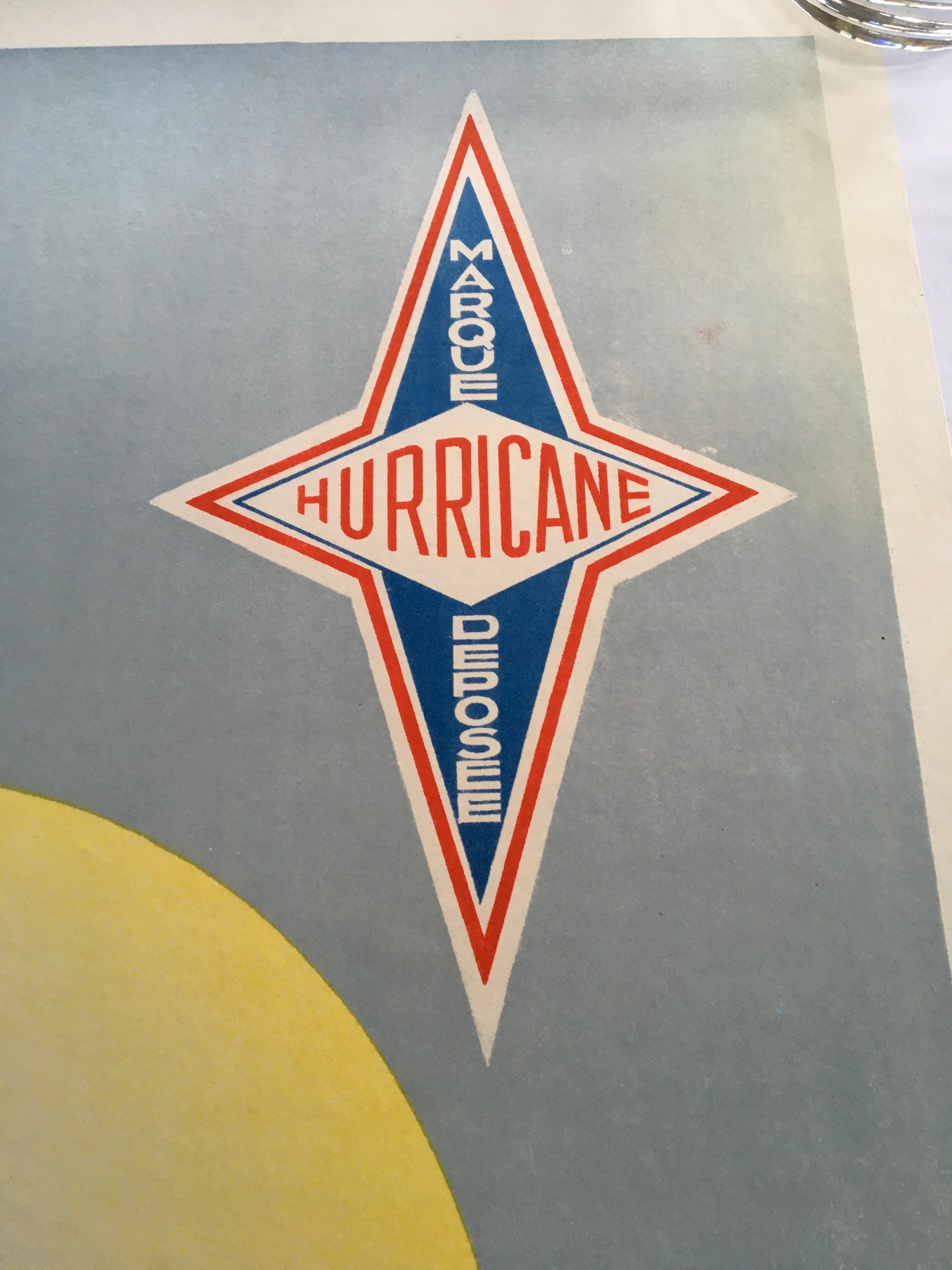 1950s Hurricane Bicycle Poster, Linen Backed, Belgium In Good Condition In Retie, BE