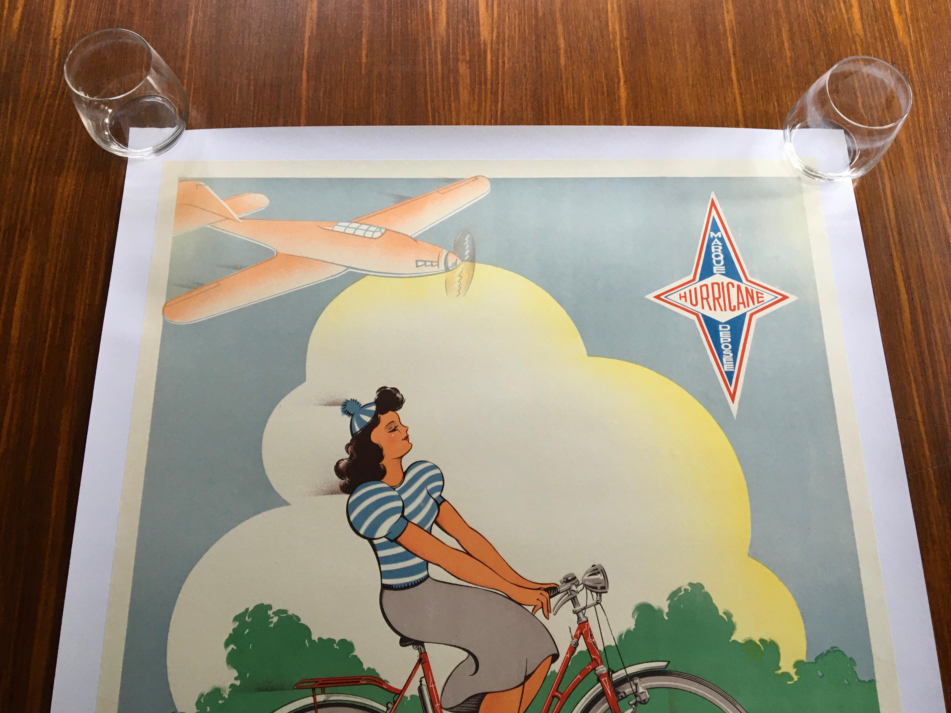 20th Century 1950s Hurricane Bicycle Poster, Linen Backed, Belgium