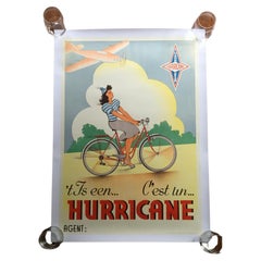1950s Hurricane Bicycle Poster, Linen Backed, Belgium