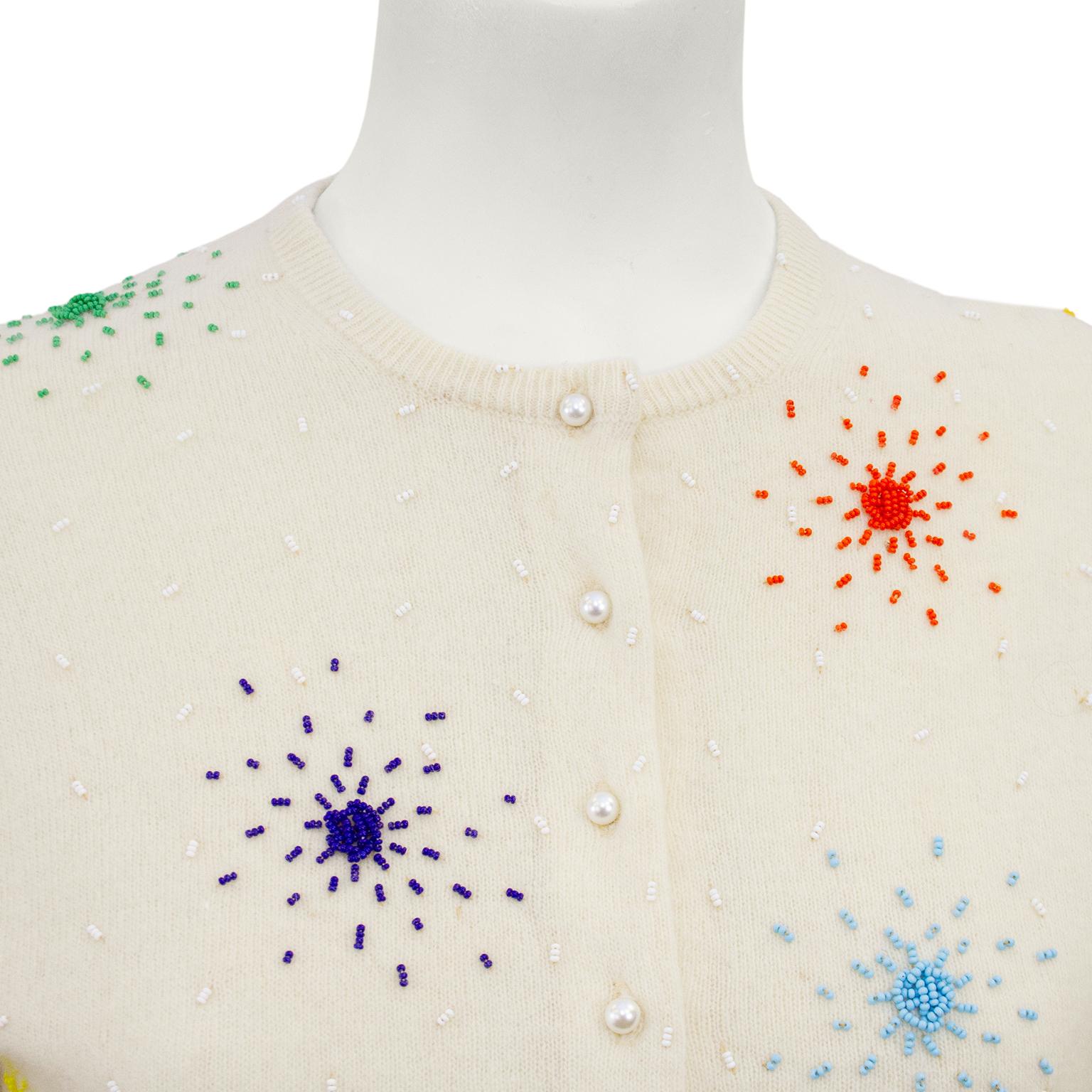 Beige 1950s I. Magnin Colourful Beaded Cardigan