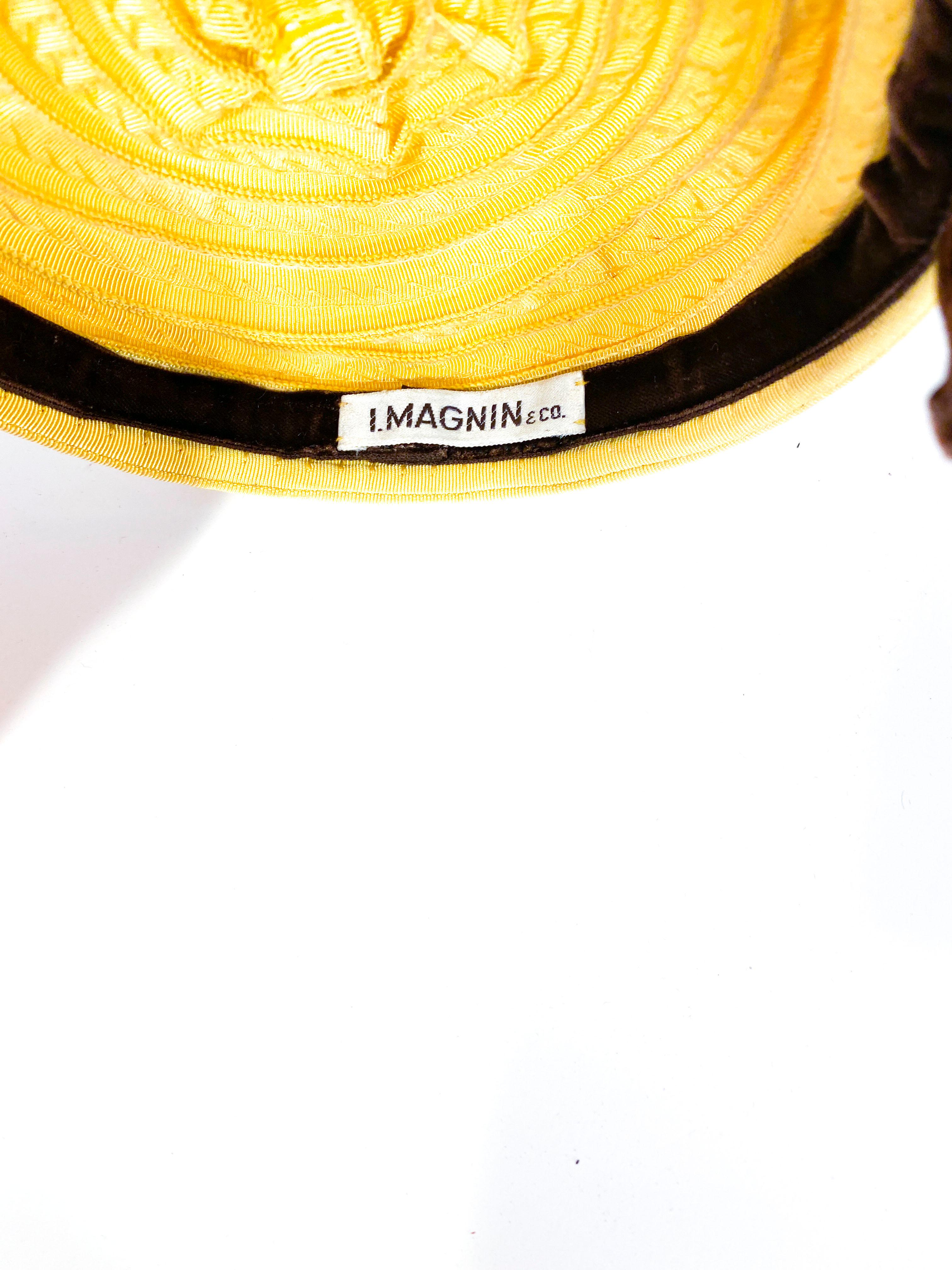 1950s I. Magnin Yellow Rolled Grosgrain Hat For Sale 1
