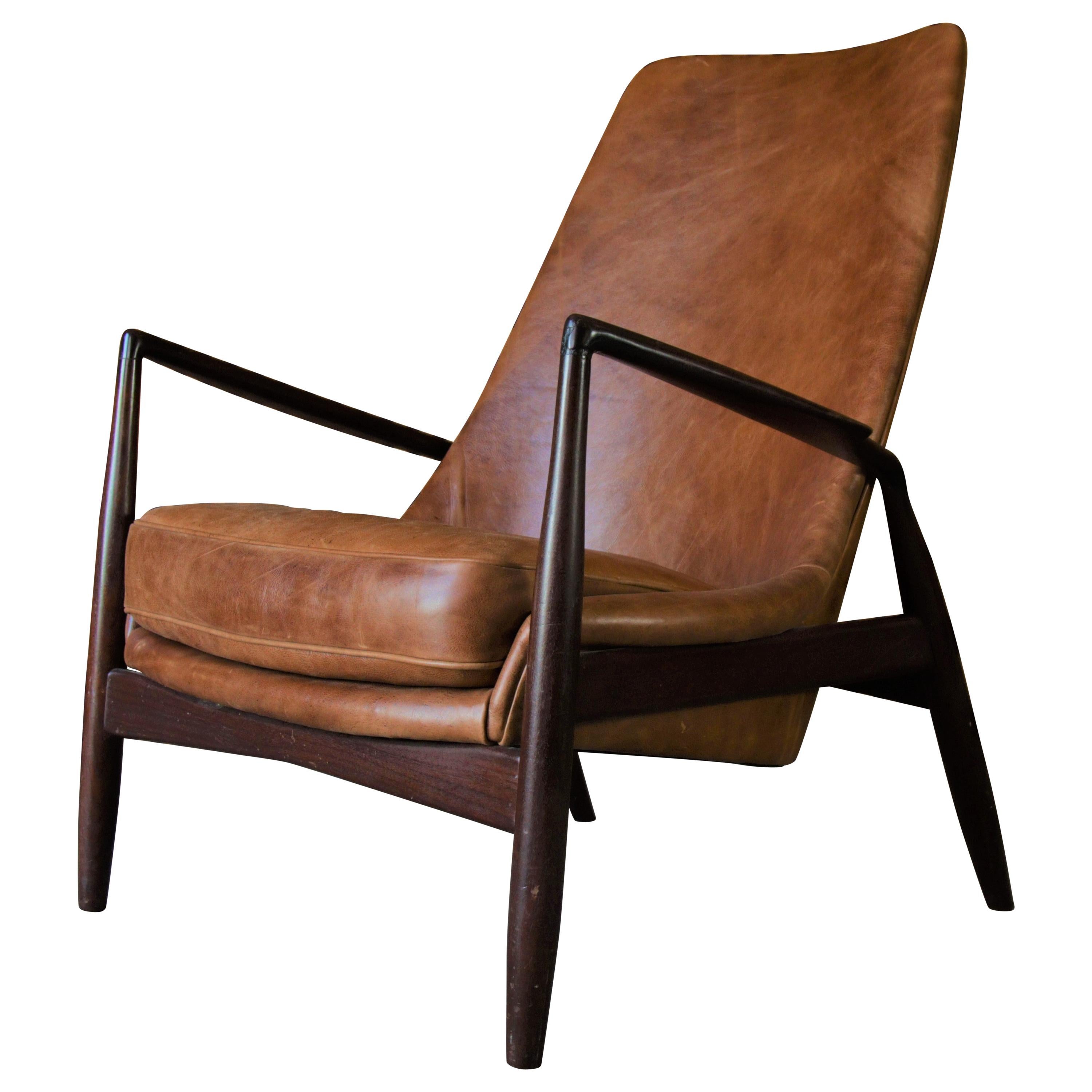 1950s Ib Kofod-Larsen Seal Chair in Afromosia Teak and Cognac Leather