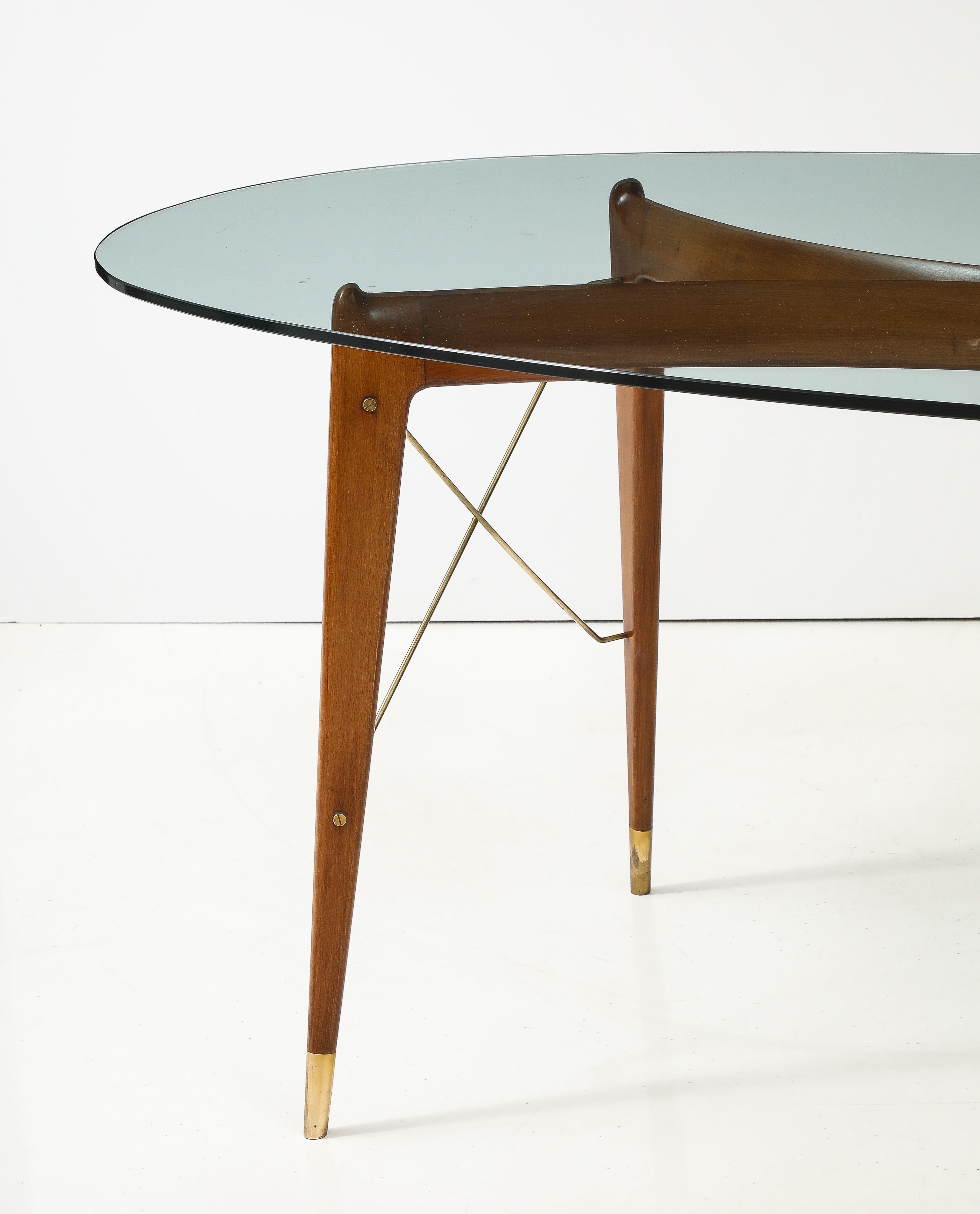 1950's Ico Parisi Attributed Sculptural Cherrywood And Brass Dining Table For Sale 10