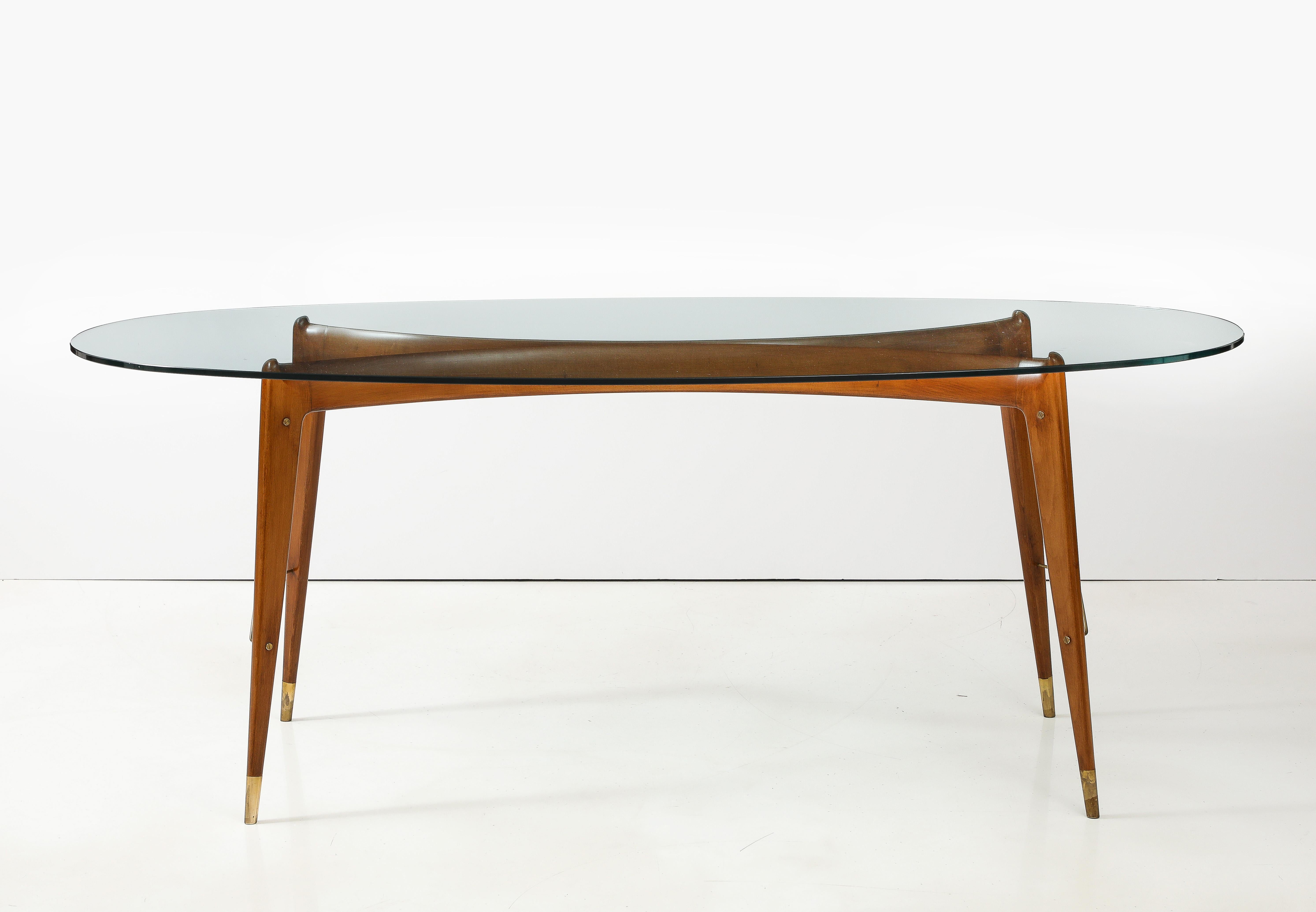 Italian 1950's Ico Parisi Attributed Sculptural Cherrywood And Brass Dining Table For Sale