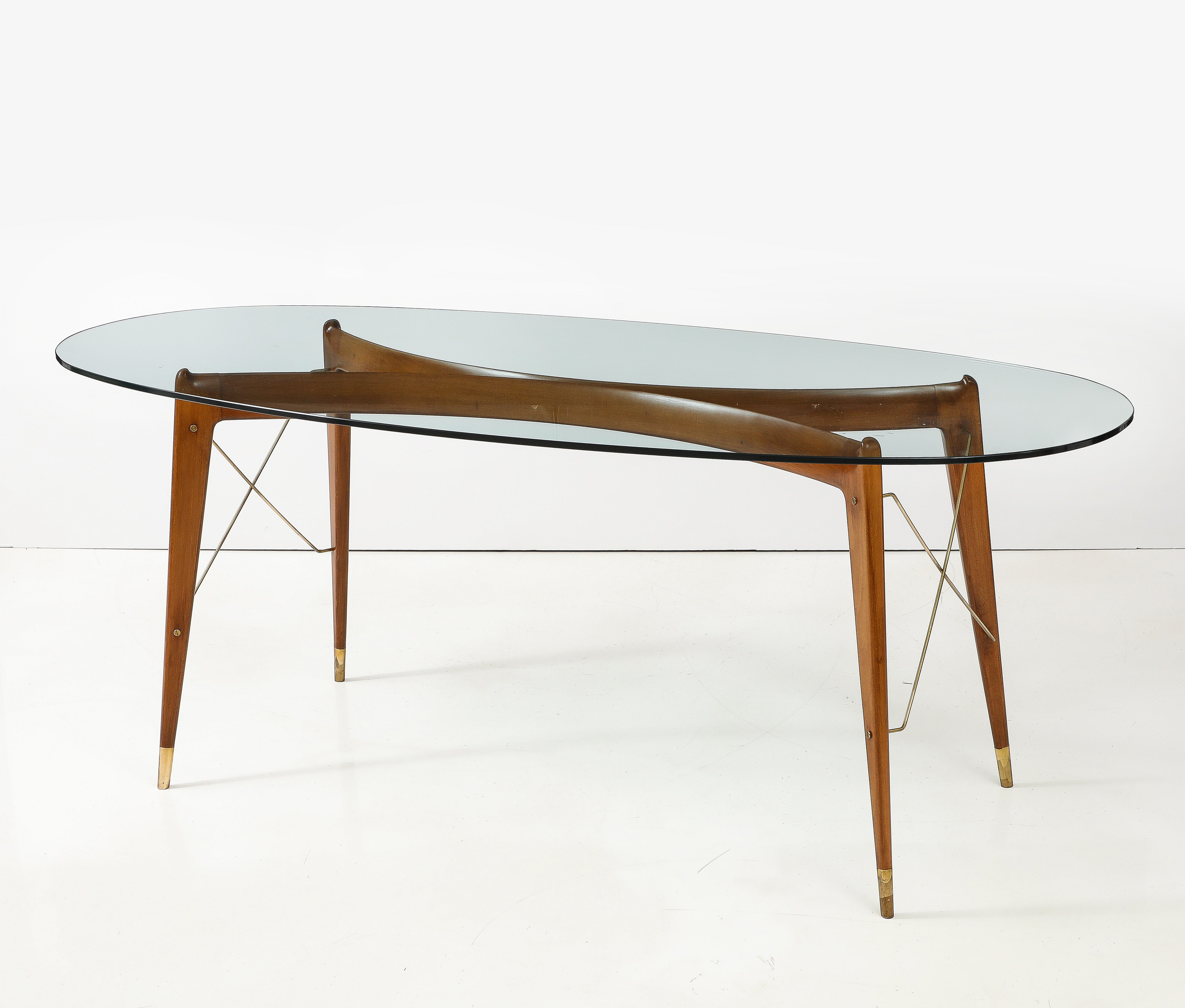 1950's Ico Parisi Attributed Sculptural Cherrywood And Brass Dining Table For Sale
