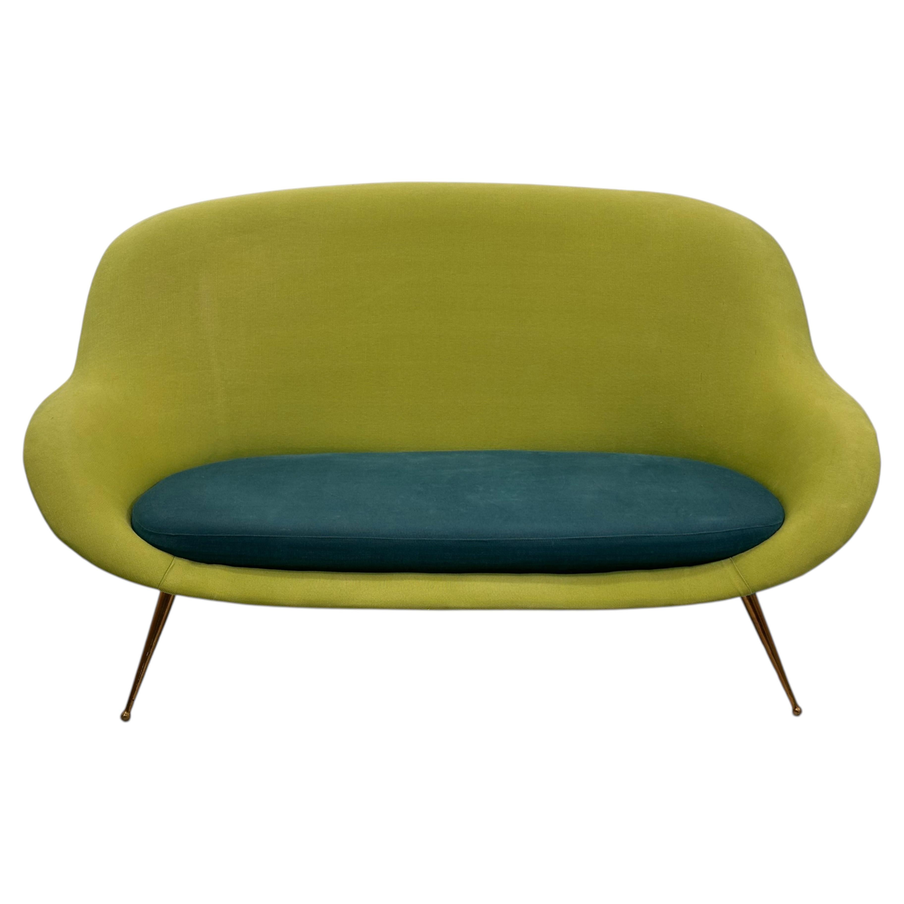 1950s Ico Parisi Italian Sculptural Loveseat with Brass Legs For Sale