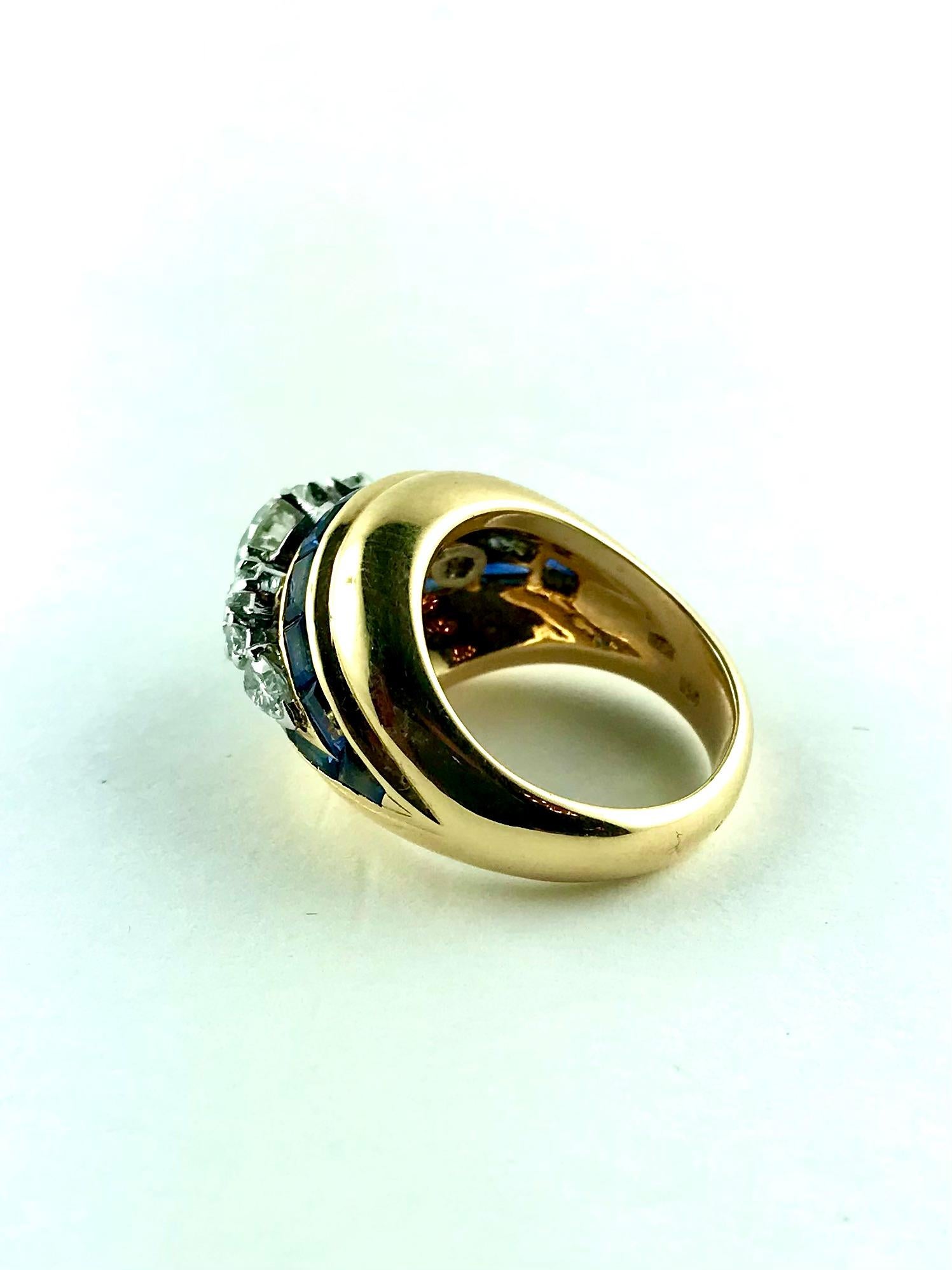 1950er Illario Ring aus Gelbgold, Diamanten und natürlichen Saphiren im Angebot 1