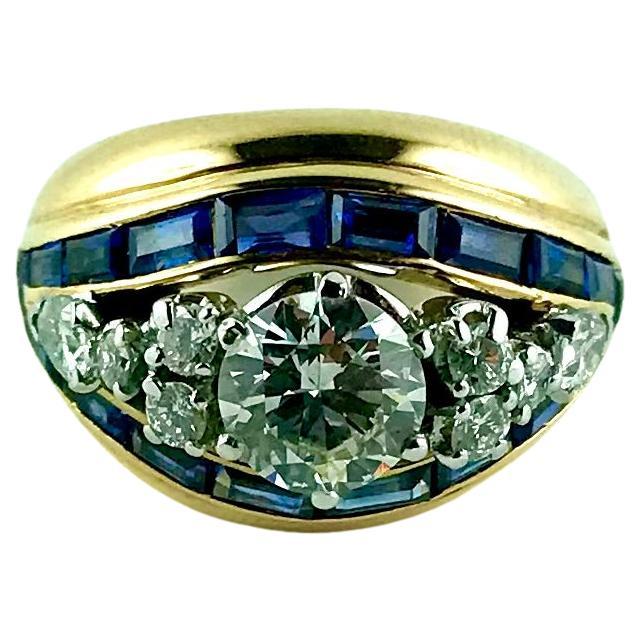 1950s Illario Yellow Gold, Diamonds and Natural Sapphires Ring For Sale