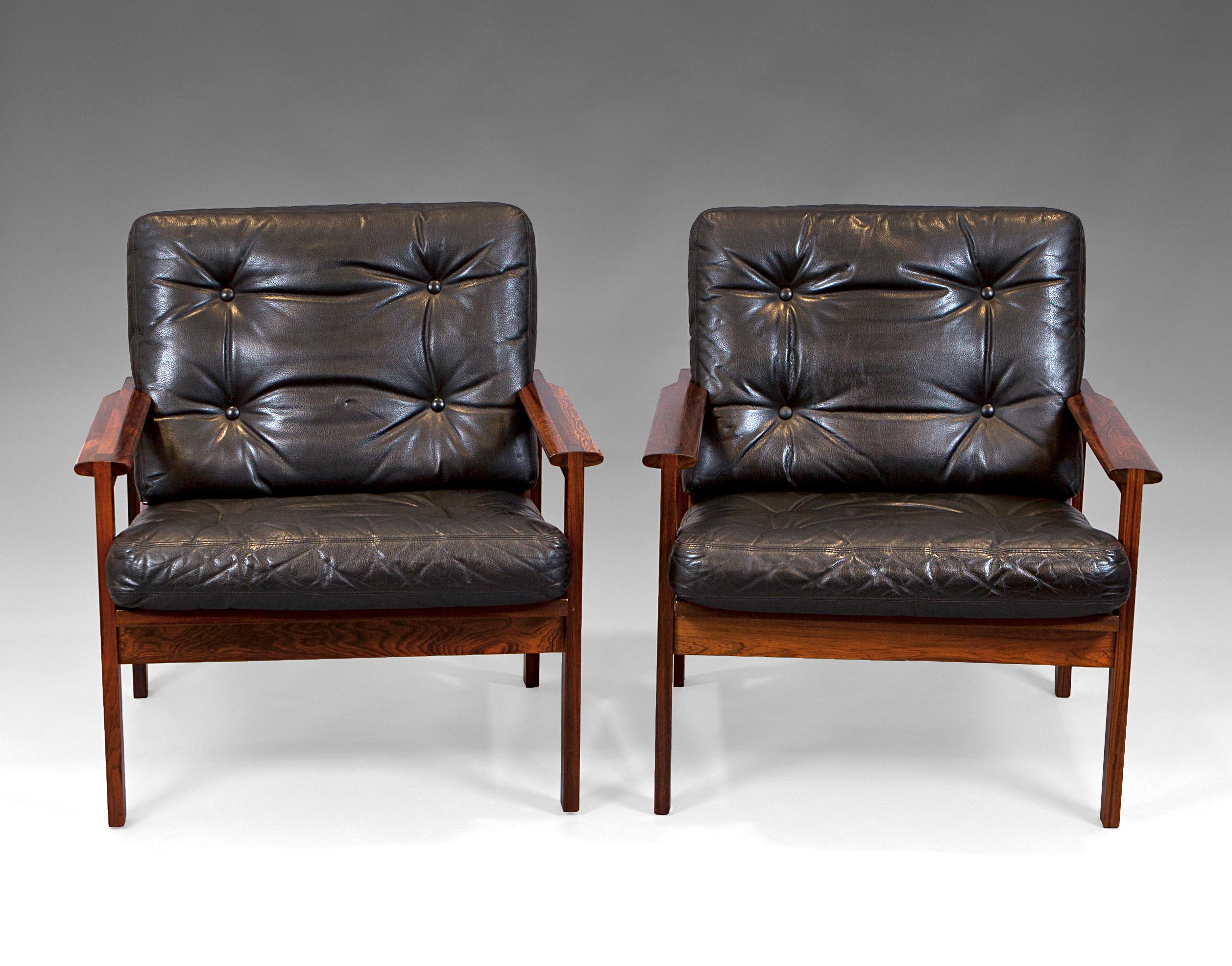 Mid-Century Illum Wikkelsø ''Capella'' Original Black Leather Danish Armchairs In Good Condition For Sale In Madrid, ES