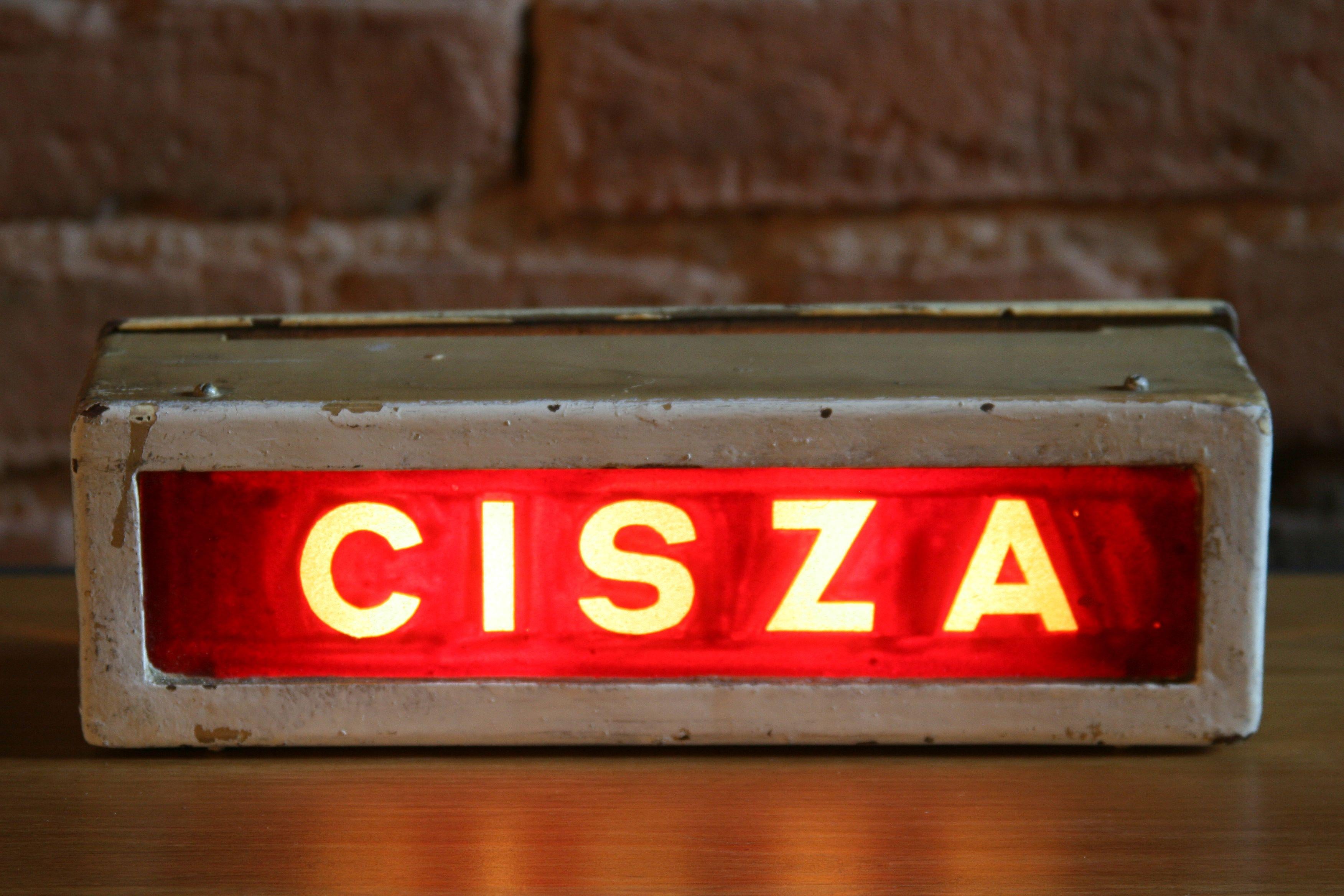 Industrial 1950s Illuminated Theater Sign “CISZA”, Meaning “Silence”