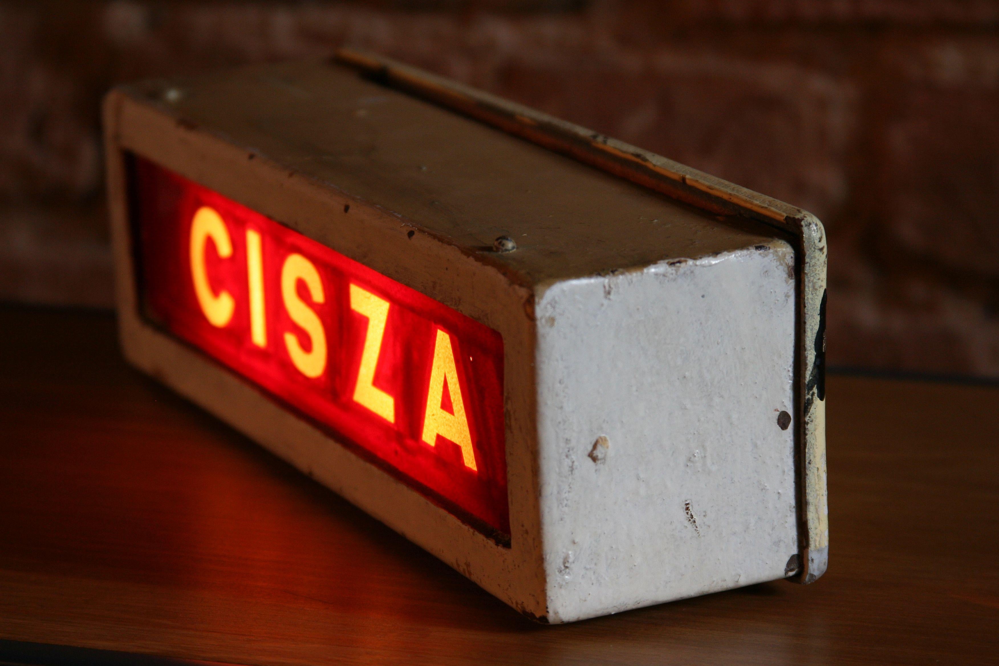 1950s Illuminated Theater Sign “Cisza”, Meaning “Silence” In Good Condition For Sale In Warsaw, PL