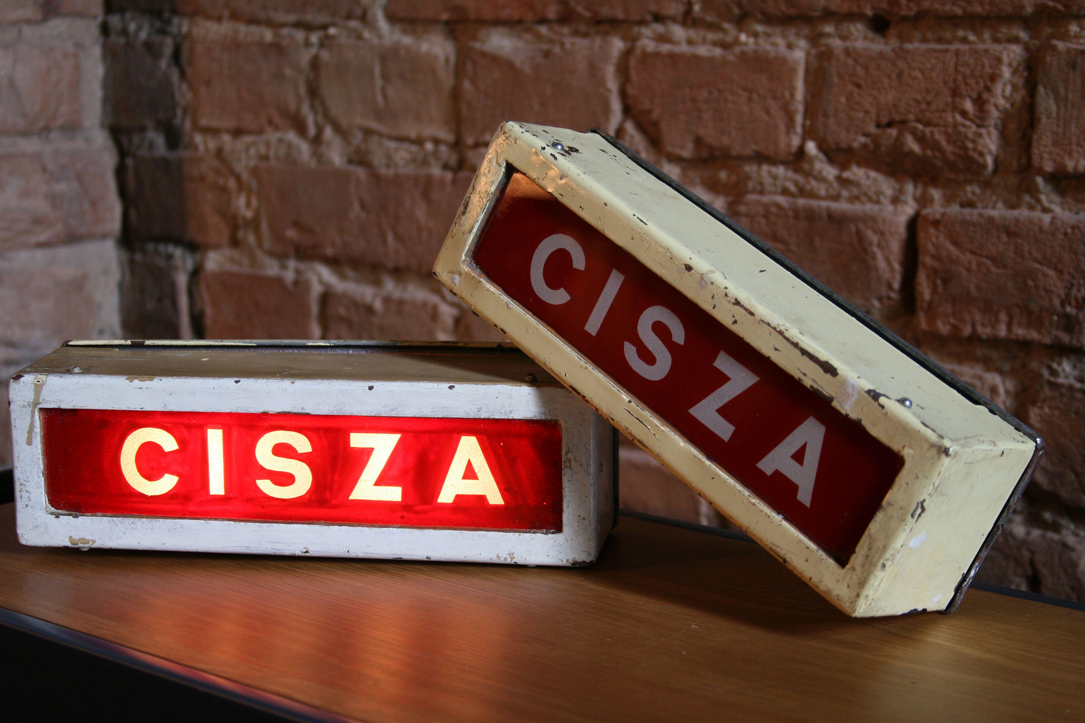 Steel 1950s Illuminated Theater Sign “Cisza”, Meaning “Silence” For Sale