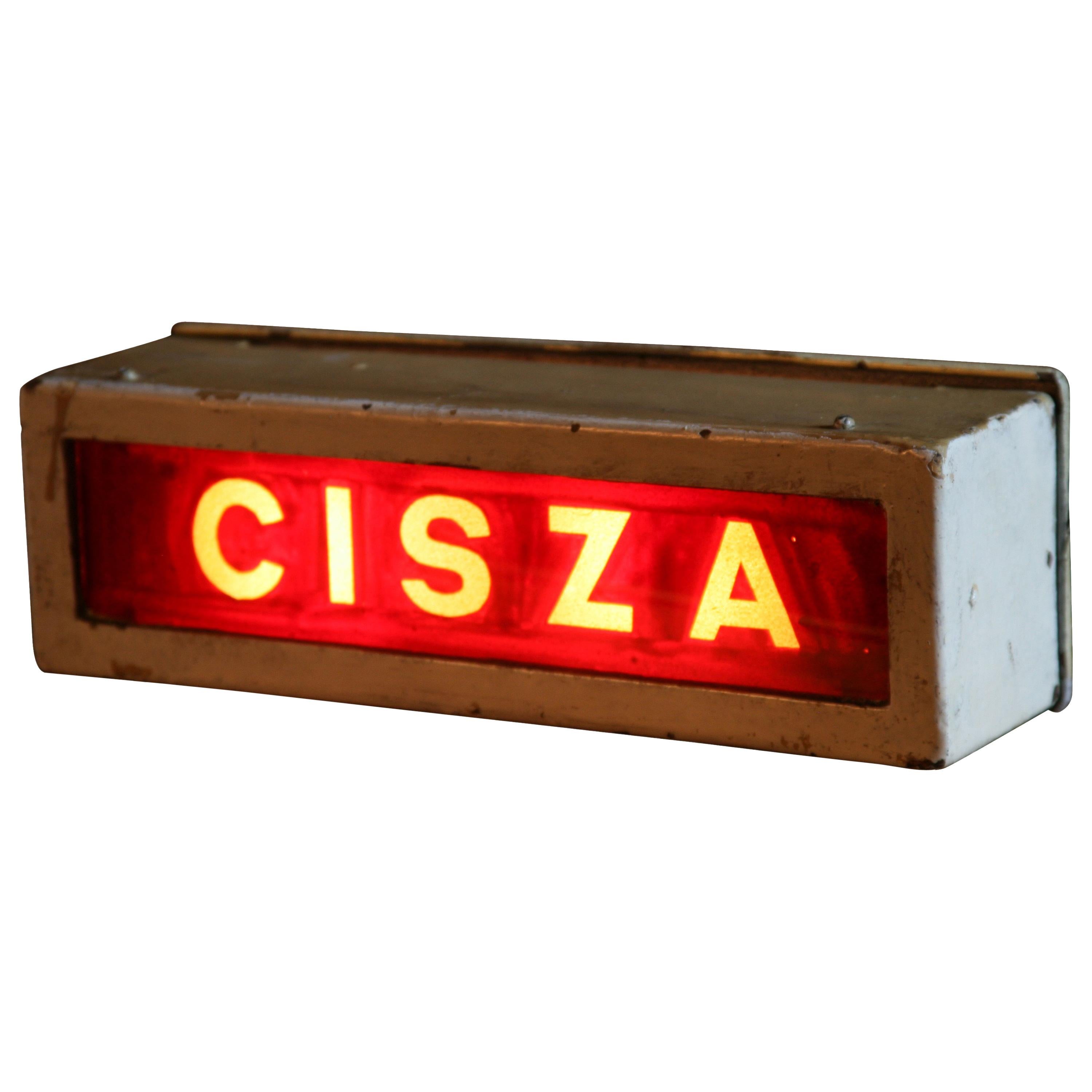 1950s Illuminated Theater Sign “CISZA”, Meaning “Silence”