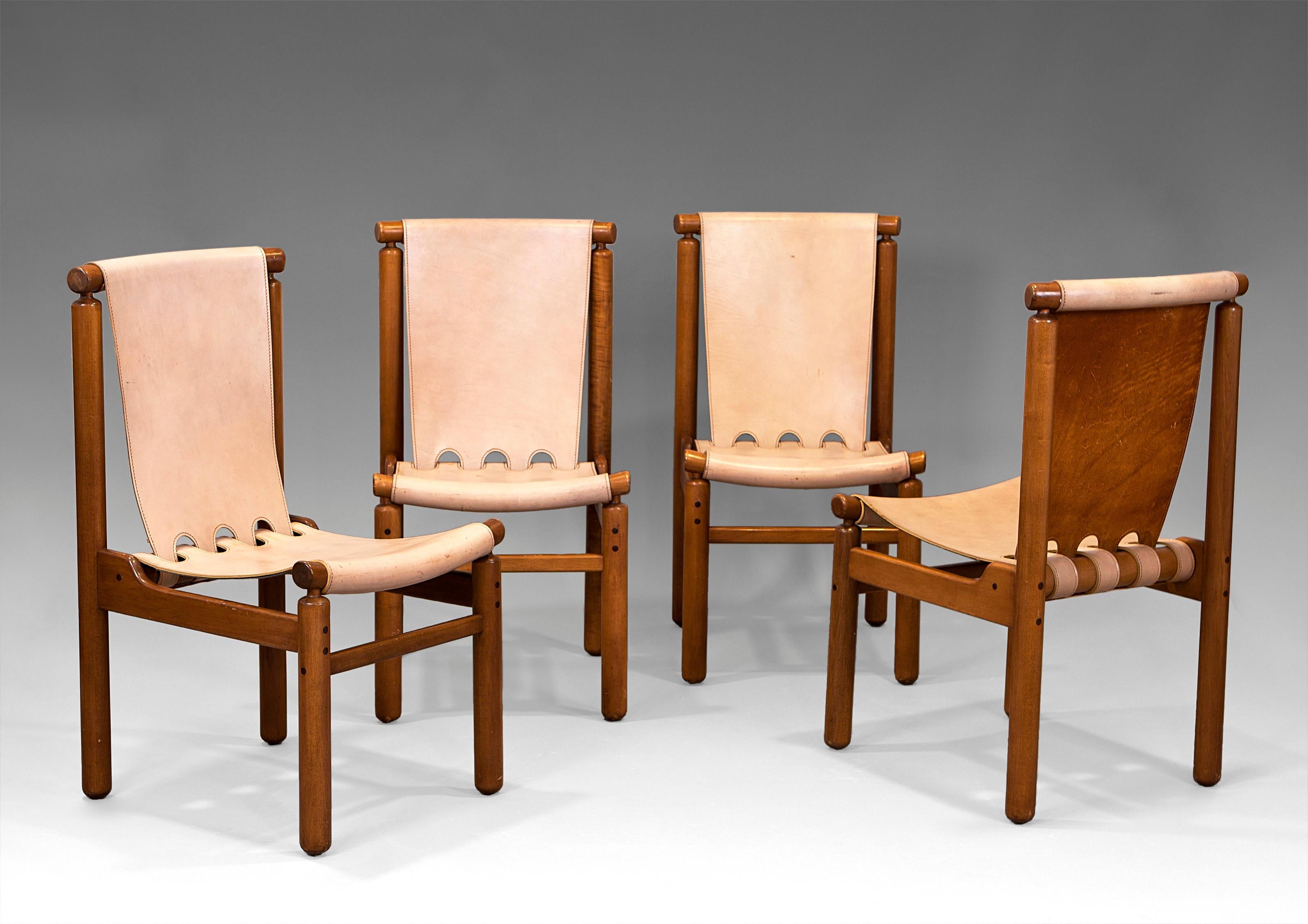 Italian 1950s Ilmari Tapiovaara Chairs in Leather and Beech For Sale