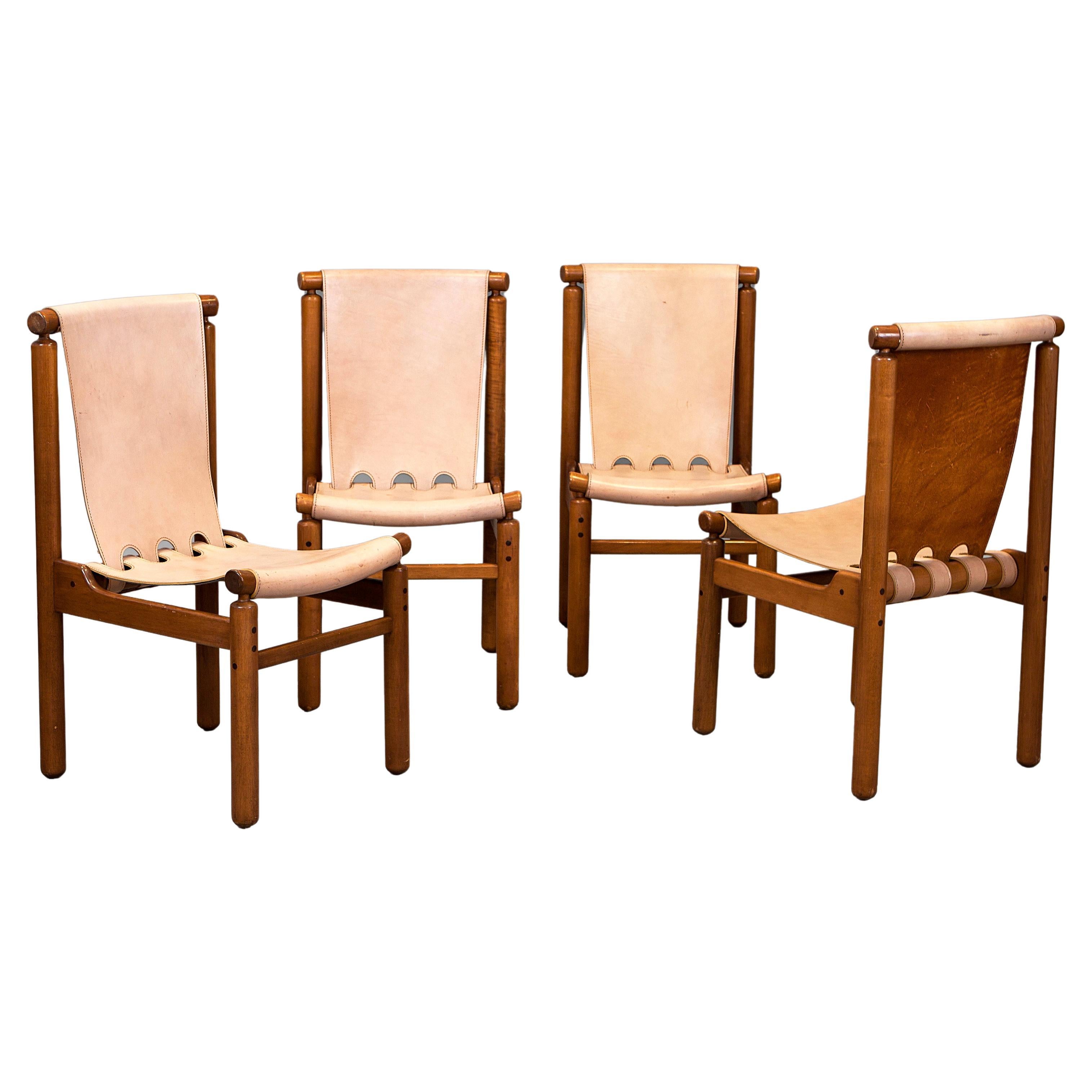 1950s Ilmari Tapiovaara Chairs in Leather and Beech For Sale