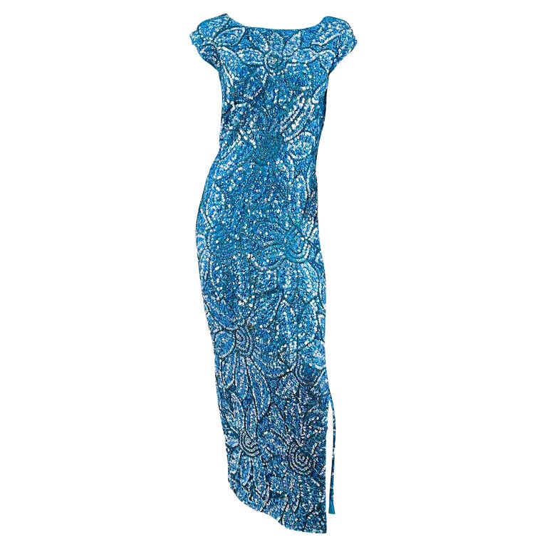 blue dress for baby girl Marine Mist Sequin Knit Maxi Dress Blue