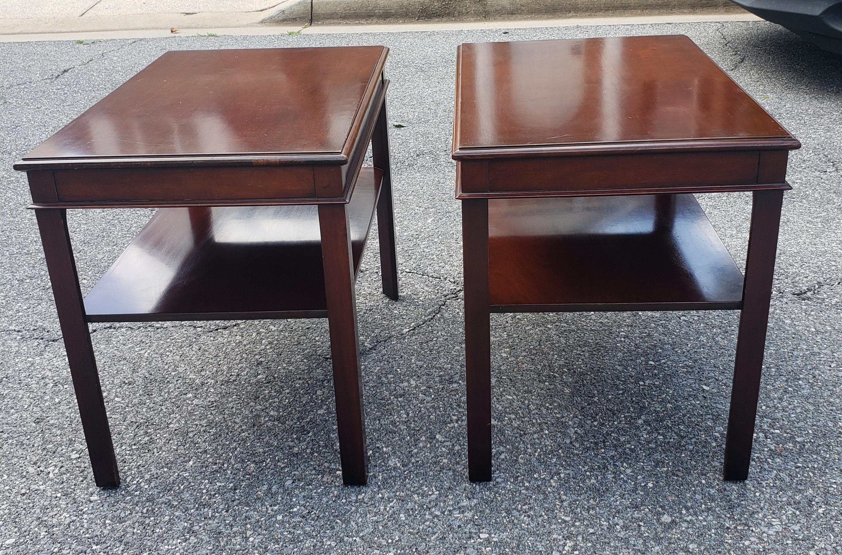Mid-Century Modern 1950s Imperial Grand Rapids Genuine Mahogany Two Tier Side Tables, a pair For Sale