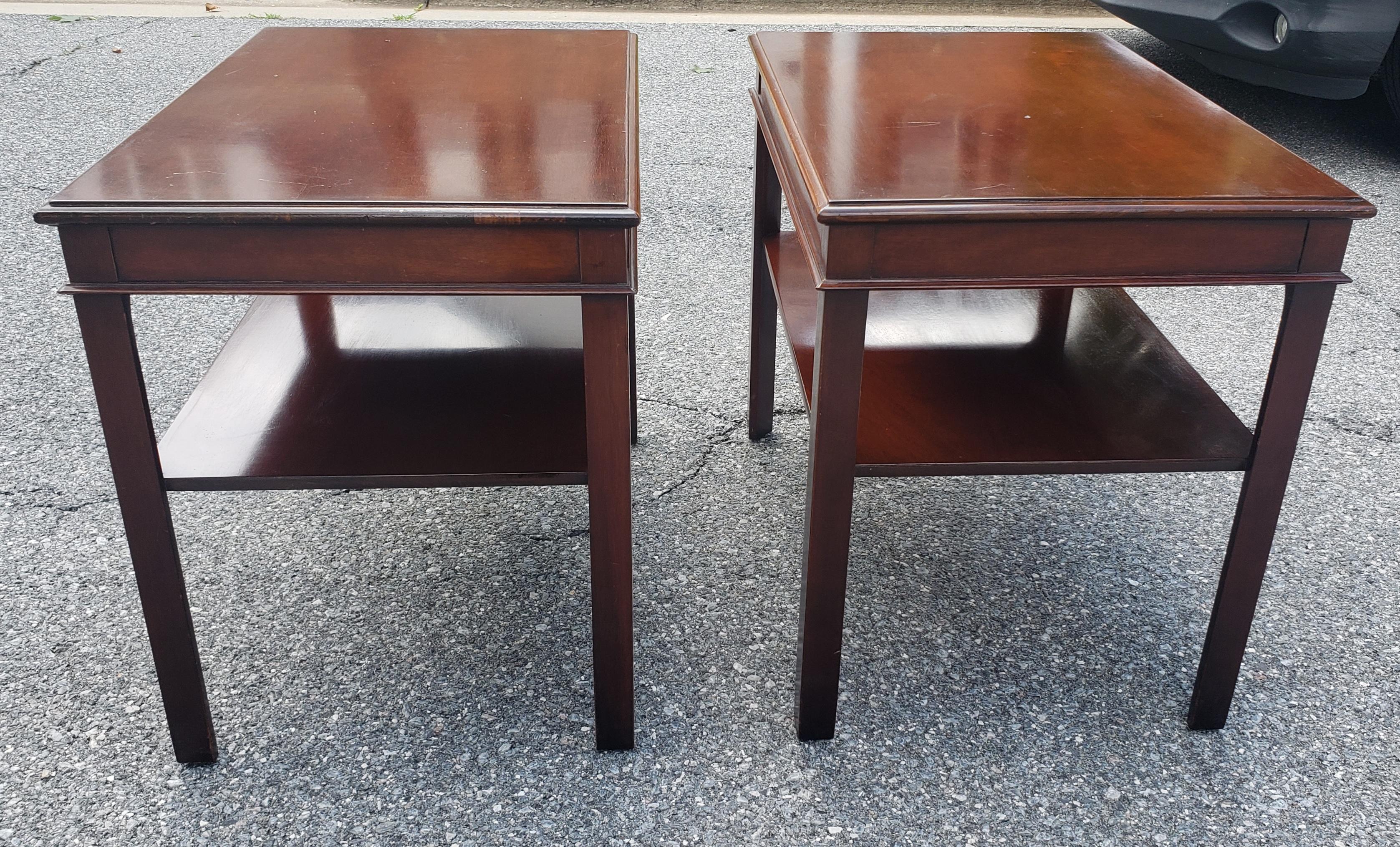 Stained 1950s Imperial Grand Rapids Genuine Mahogany Two Tier Side Tables, a pair For Sale