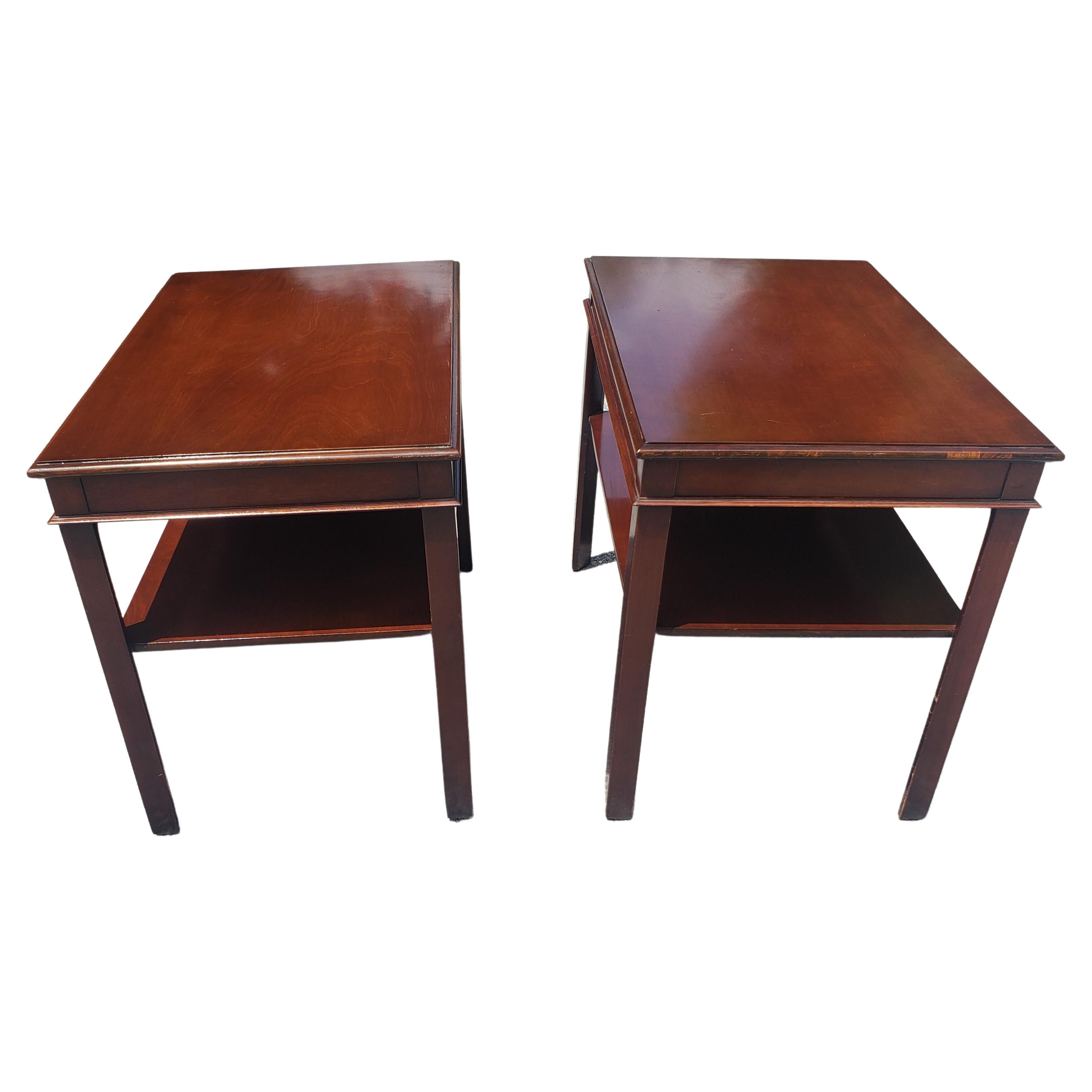 1950s Imperial Grand Rapids Genuine Mahogany Two Tier Side Tables, a pair