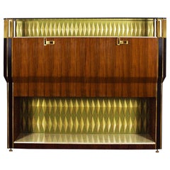 Used Mid-Century Modern Dry Bar, Mahogany, Zebra Wood, Onyx, Glass, Brass - Italy