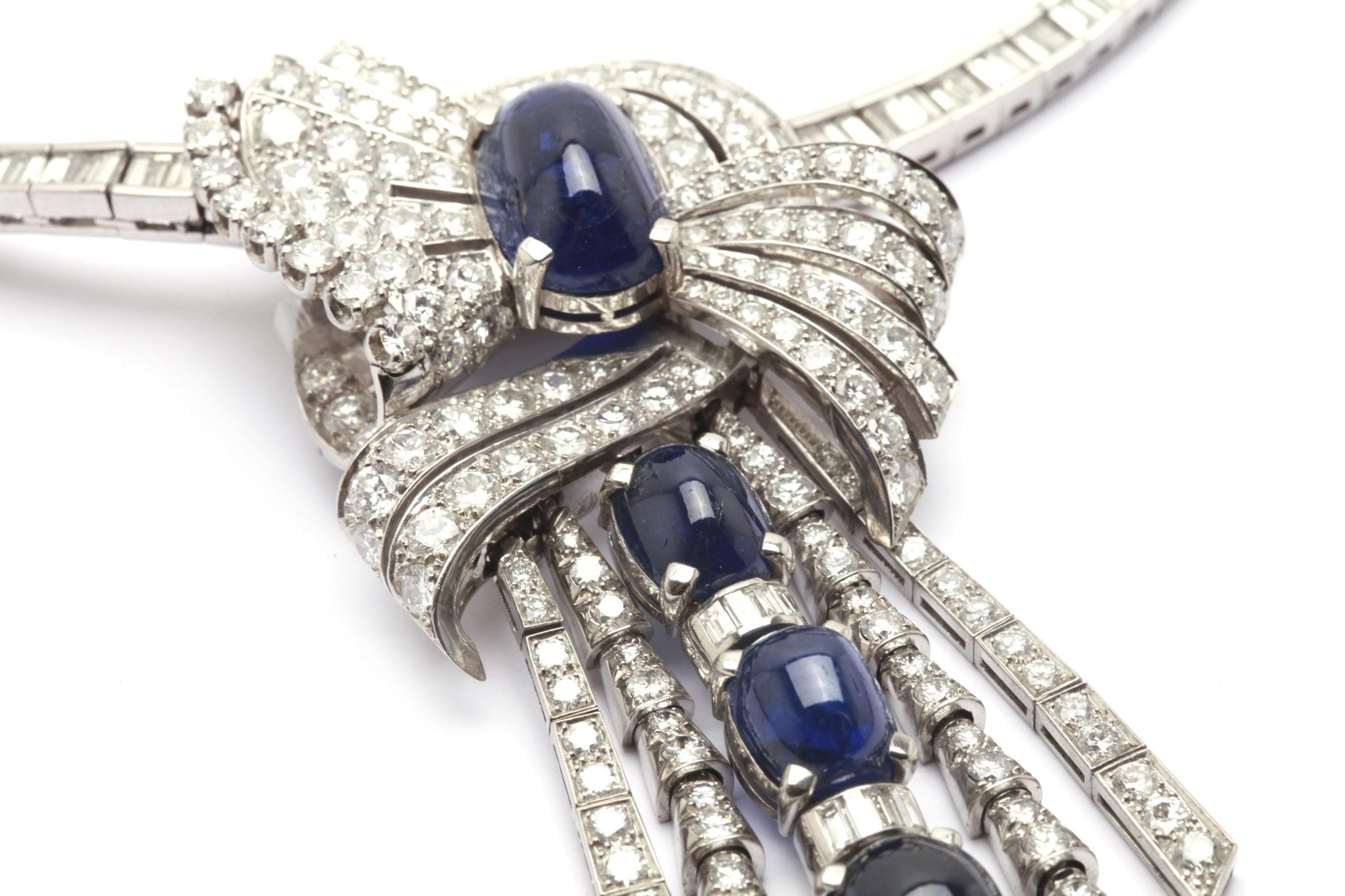 1950s Important Sapphire Diamond Drop Necklace  In Excellent Condition For Sale In New York, NY