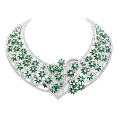 Vintage 1950s Impressive Lace Deco Design Diamond Emerald Necklace