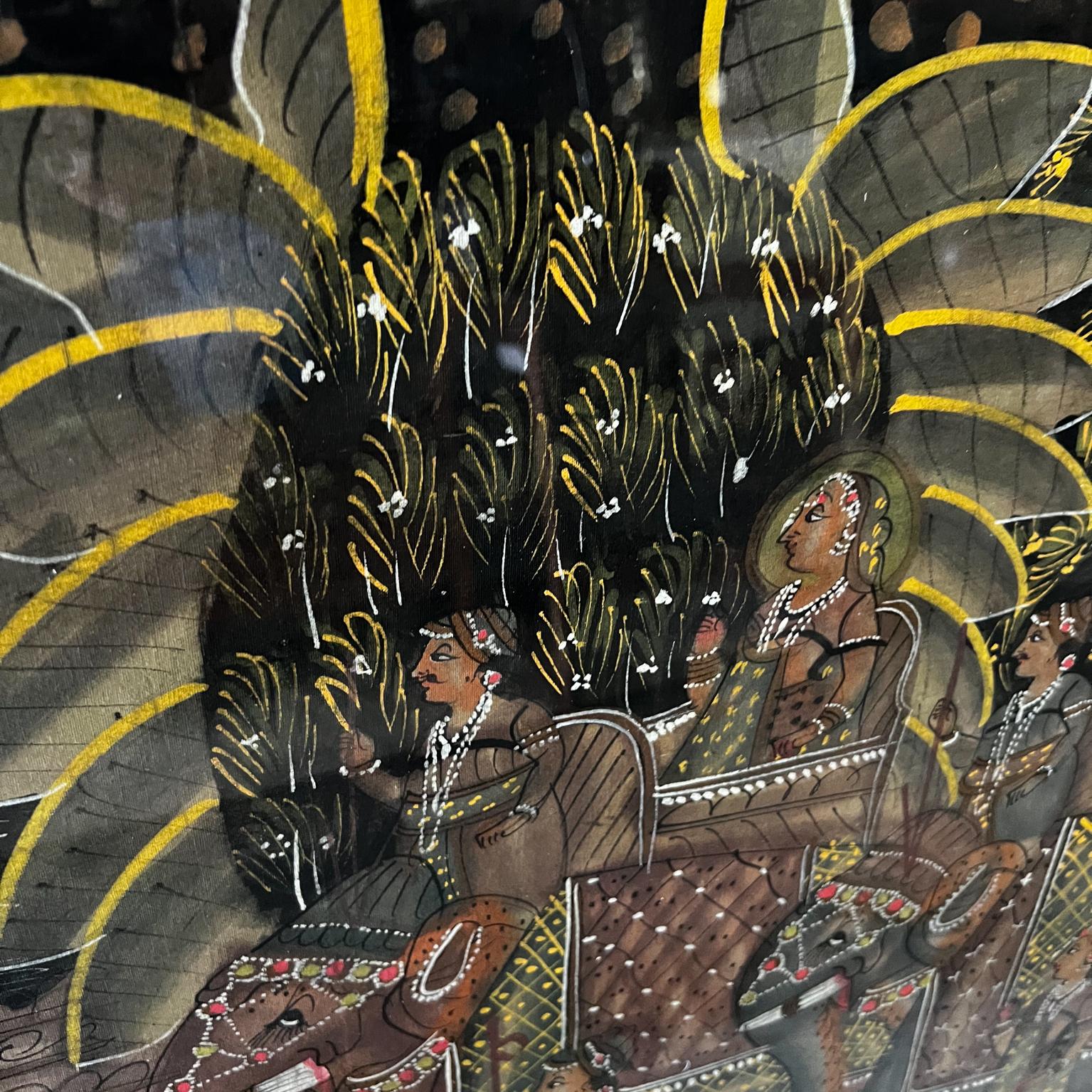1950s India Silk Batik Artwork Regal Procession Elephant Pageantry 1