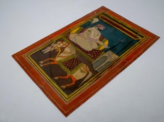1950s Indian Colourful Drawing of Royal with Horse