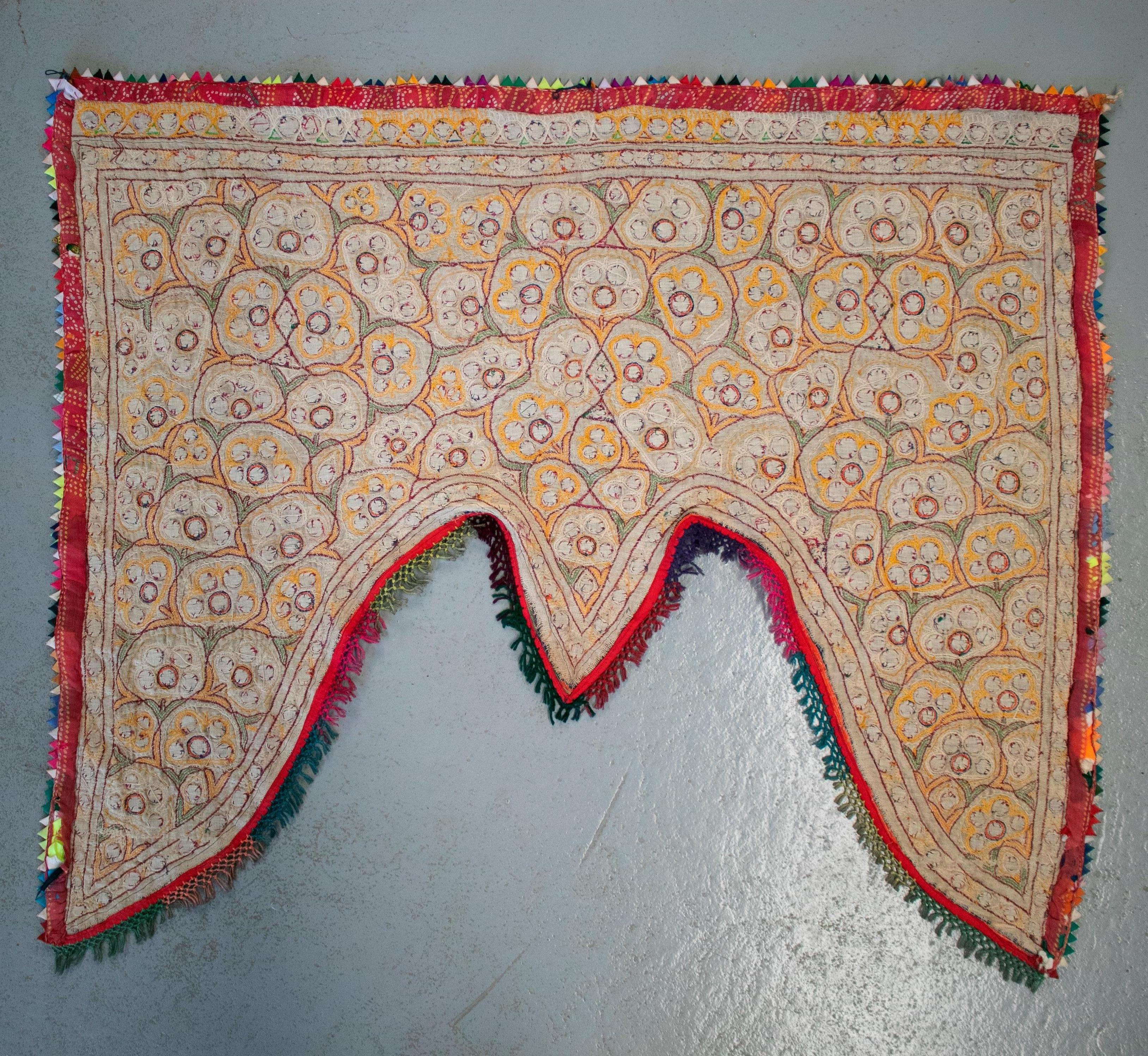 1950s Indian Hand Sewn Silk Patchwork Wedding Decoration with Vibrant Colors For Sale 11