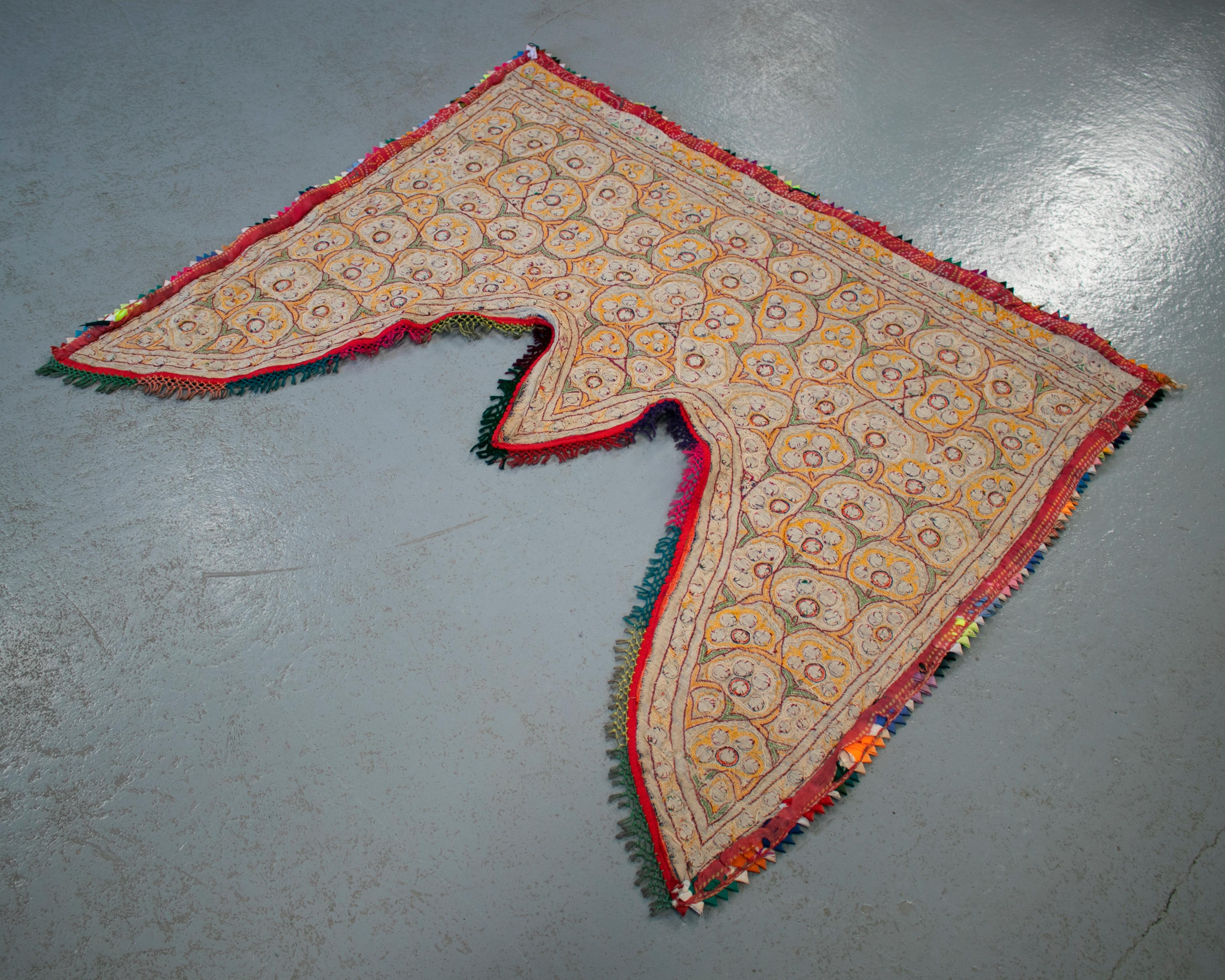 1950s Indian Hand Sewn Silk Patchwork Wedding Decoration with Vibrant Colors For Sale 12