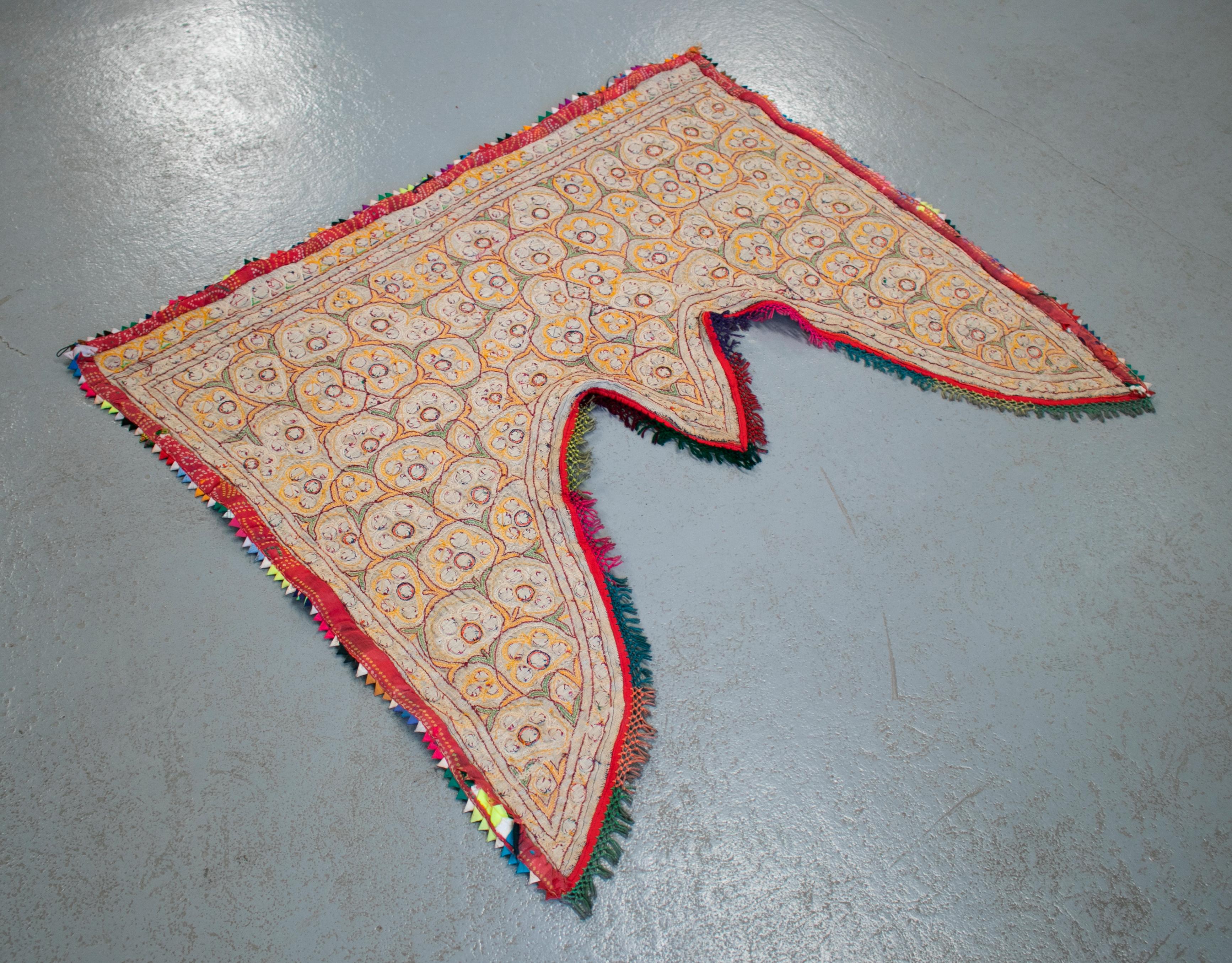 1950s Indian Hand Sewn Silk Patchwork Wedding Decoration with Vibrant Colors For Sale 13