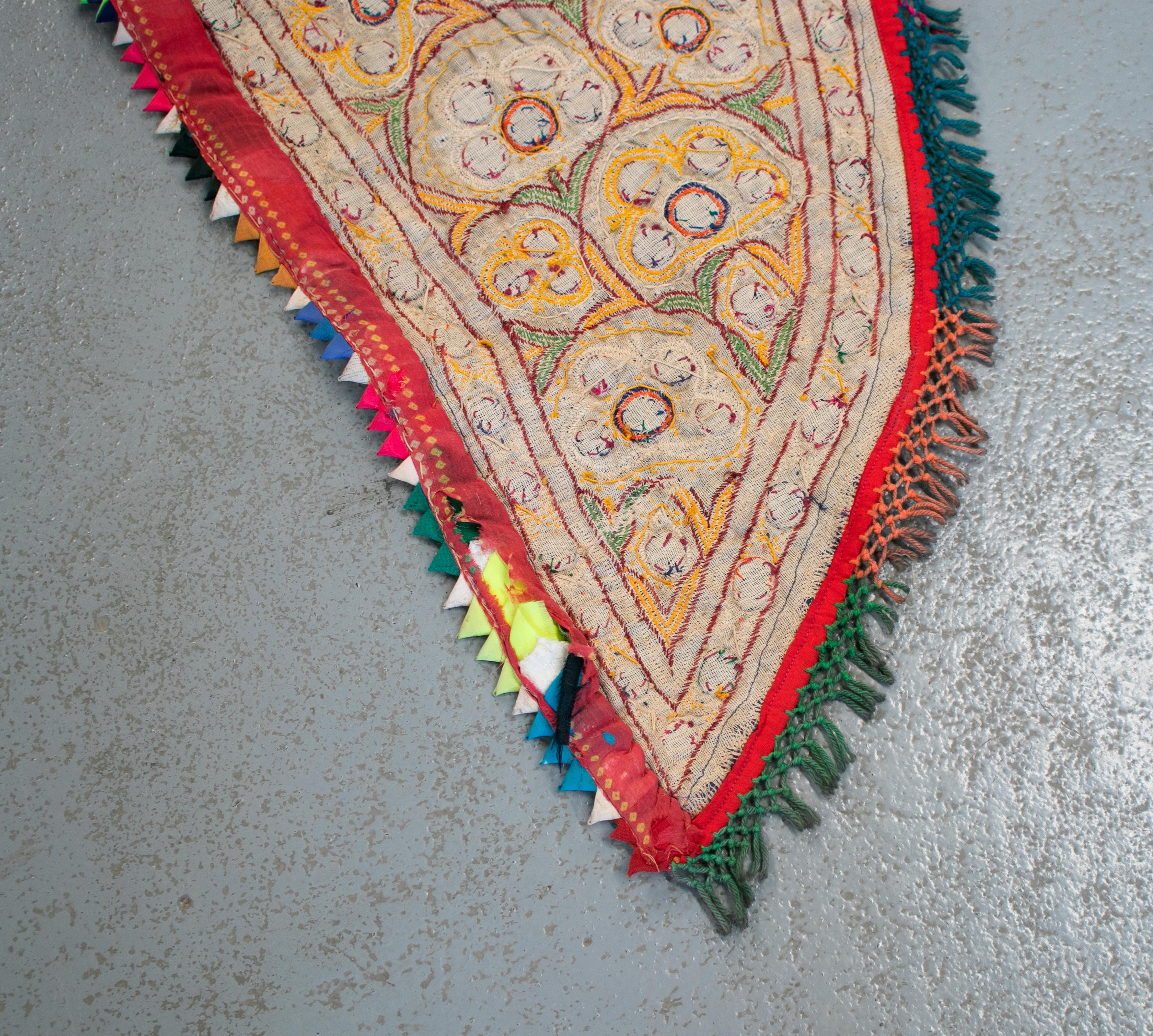 1950s Indian Hand Sewn Silk Patchwork Wedding Decoration with Vibrant Colors For Sale 14