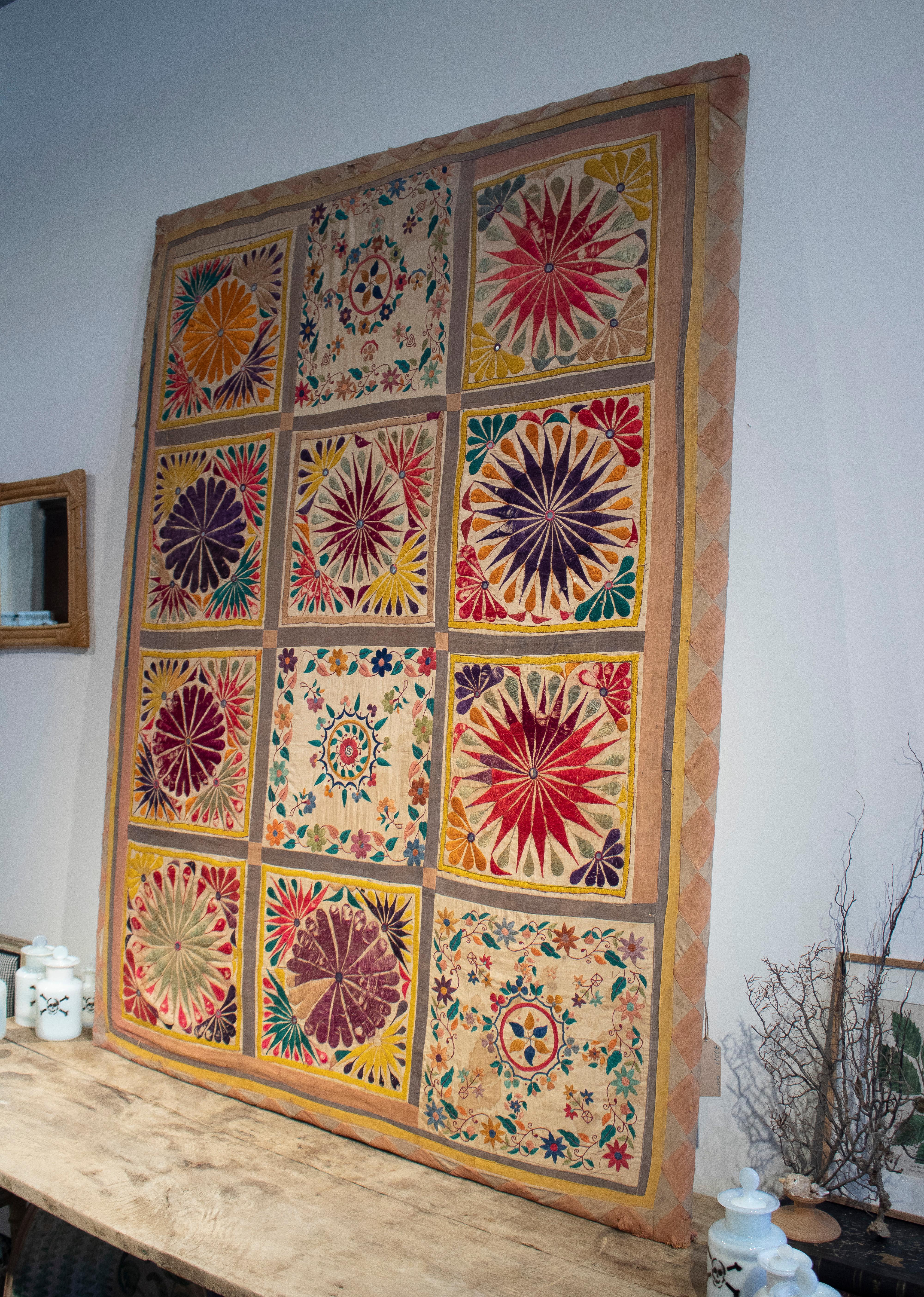 1950s Indian Hand Woven Tapestry Quilt For Sale 8