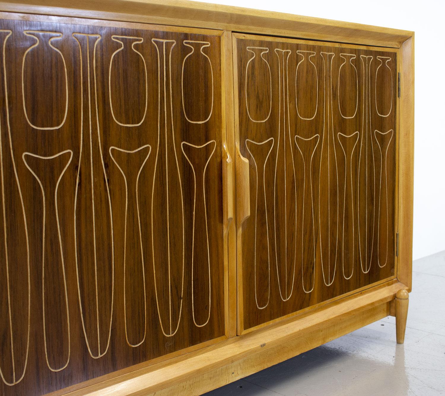 Varnished 1950s Indian Laurel Sideboard by Kelvin McAvoy for Liberty’s For Sale