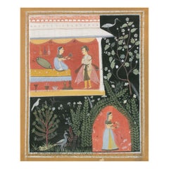1950s Indian Painted Cloth with Palace Scene and Garden, North India.