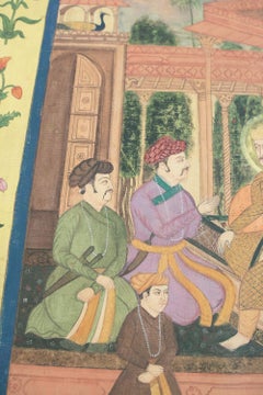 1950s Indian Painted Fabric with Courtly Scene and Floral Frame