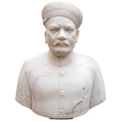 1950s Indian White Marble Bust of a Nobleman with Hat