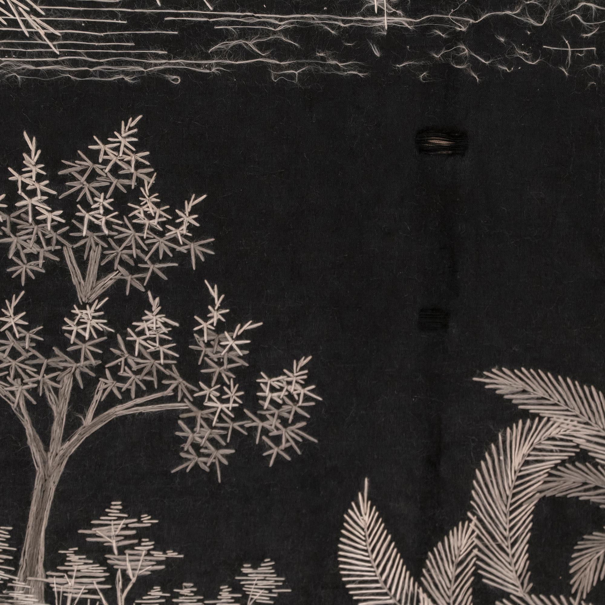 Mid-20th Century 1950s Indochinese Embroidered Black and Gold Silk Framed Wall Panel