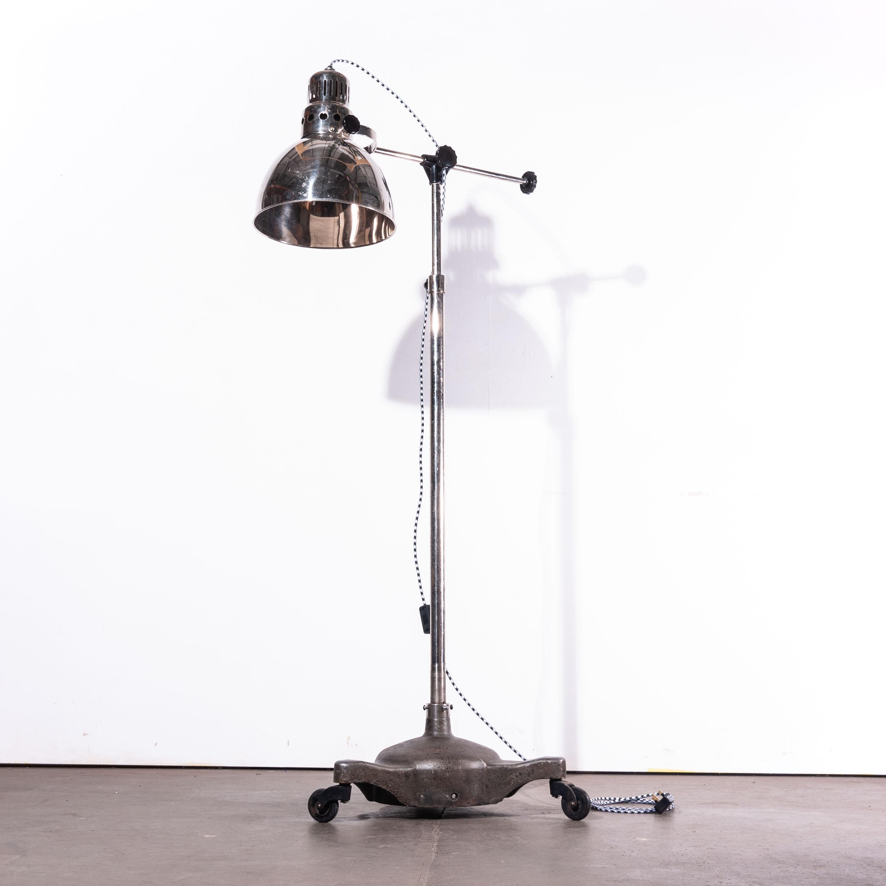 1950s Industrial Adjustable Chrome Floor Standing Lamp, Light, Swivel Base In Good Condition In Hook, Hampshire