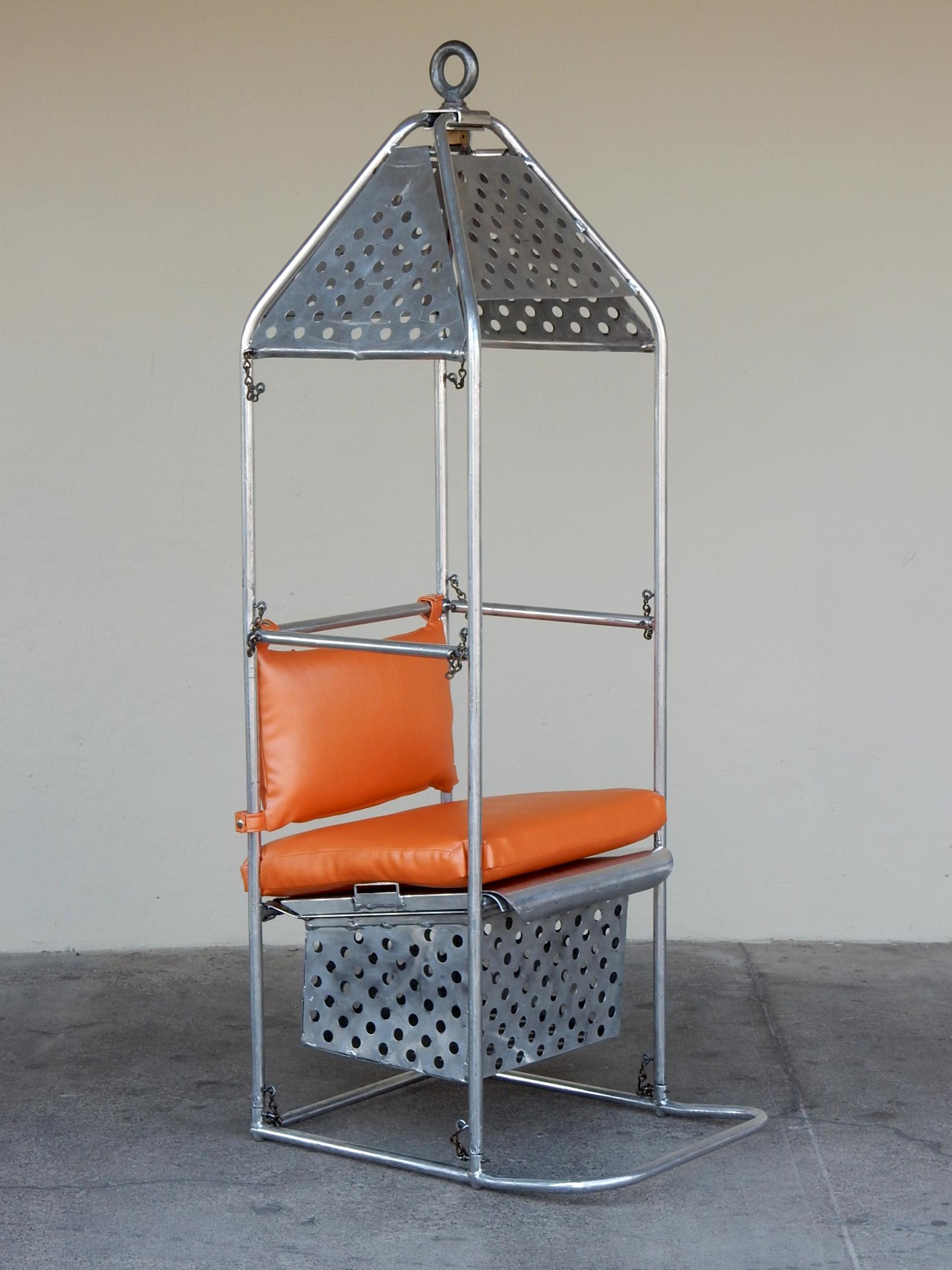 1950s Industrial Aluminum Crane or Airplane Hoist Canopy Chair In Fair Condition For Sale In Las Vegas, NV