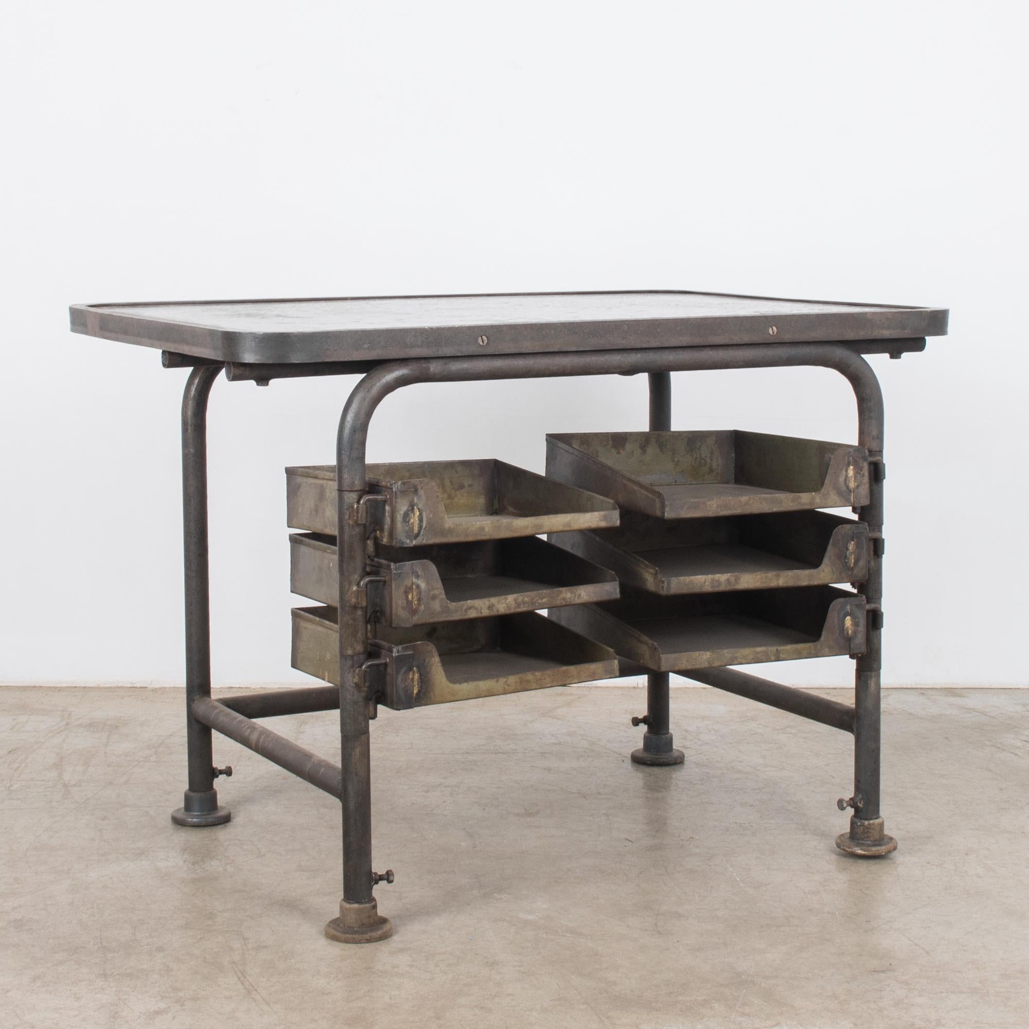 1950s Industrial Belgian Work Table In Good Condition In High Point, NC