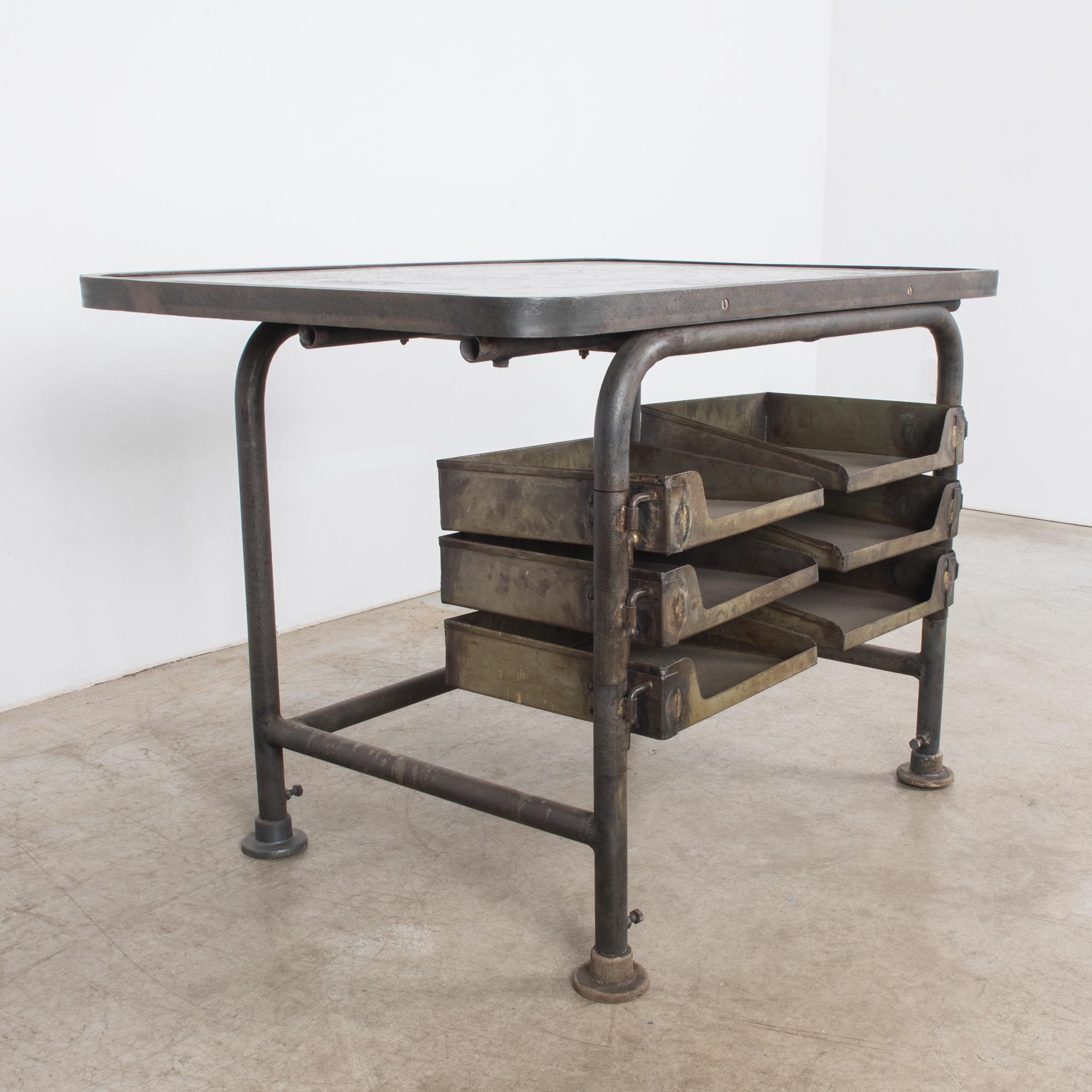 1950s Industrial Belgian Work Table 1