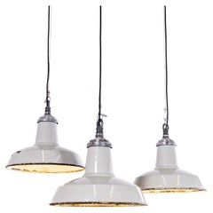 1950
s Industrial Benjamin Enamelled Grey Pendant Lamps - Large Batch Available