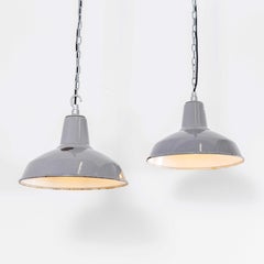 1950’s Industrial Benjamin Enamelled Pendant Lamps 14 Inch – Pair