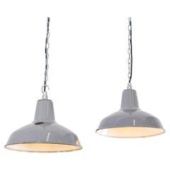 1950’s Industrial Benjamin Enamelled Pendant Lamps 14 Inch – Pair