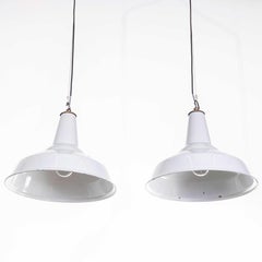 1950's Industrial Benjamin Enamelled Pendant Lamps 16 Inch - Pair