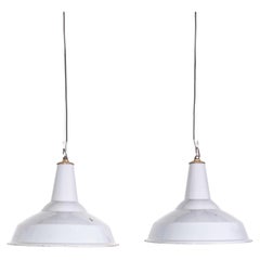 Retro 1950's Industrial Benjamin Enamelled Pendant Lamps 16 Inch - Pair