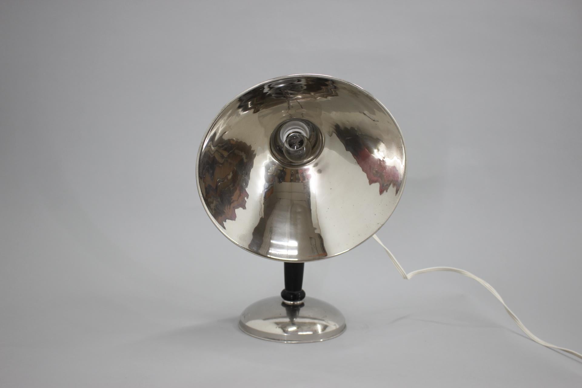 1950s Industrial Chrome & Wood Table Lamp with Ceramic Switch, Czechoslovakia  For Sale 5