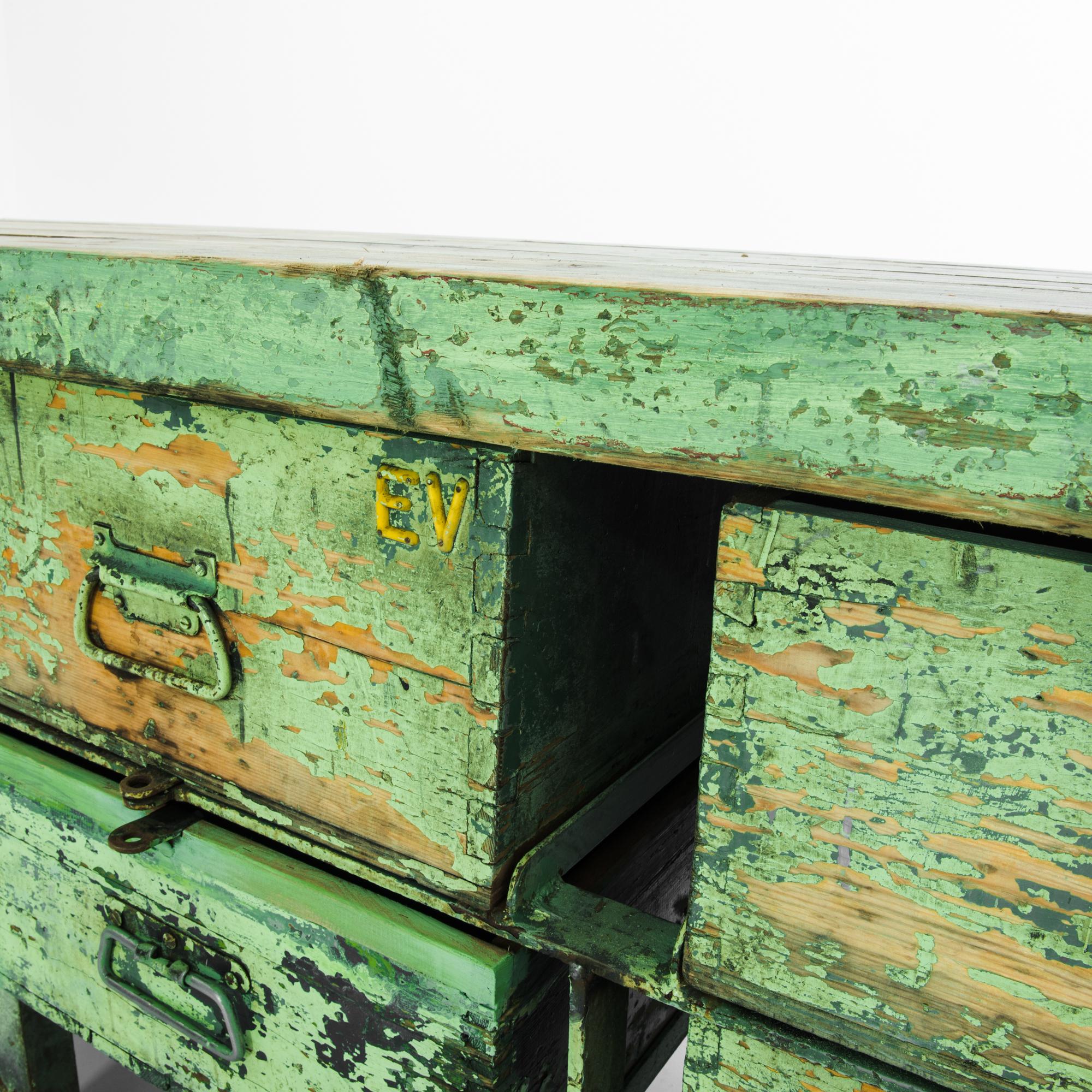 1950s Industrial Czech Metal and Wood Green Worktable 1