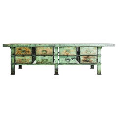 1950s Industrial Czech Metal and Wood Green Worktable